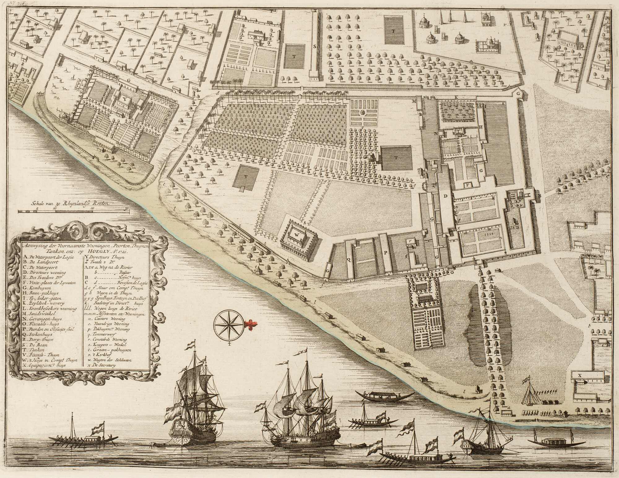 B.0032(109)6 [kaart 090]; Plattegrond de Nederlandse factorij Hugli uit Valentijn's Oud en Nieuw Oost; landkaart