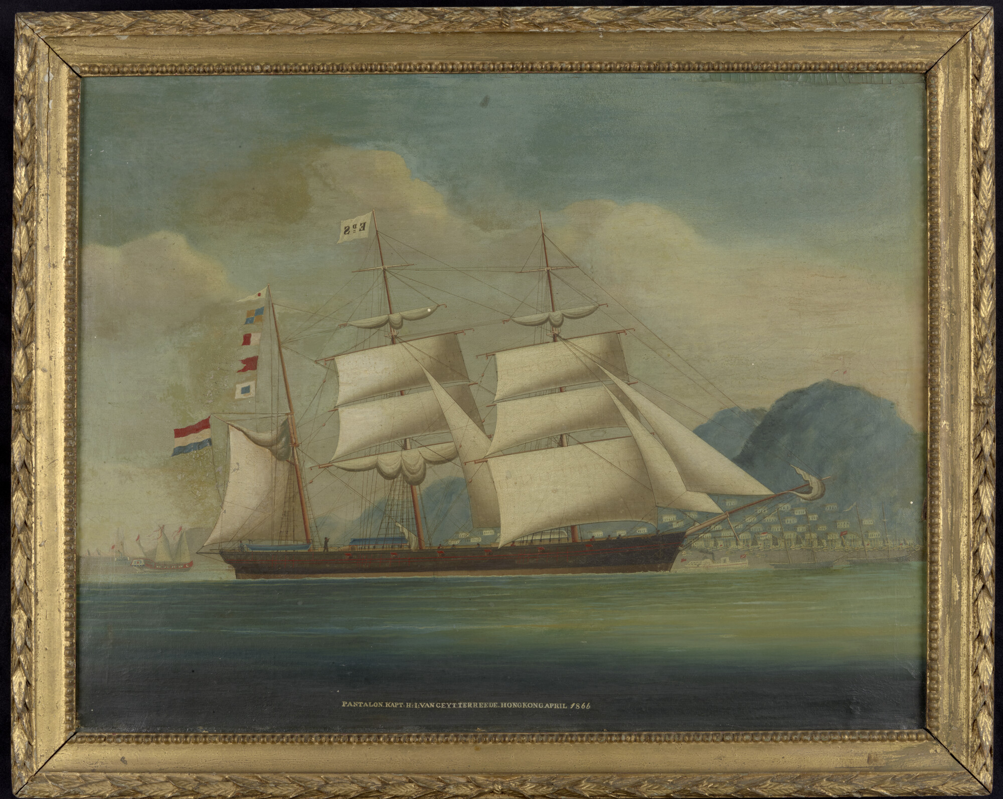 S.1388; Het barkschip Pantalon op de rede van Hongkong; schilderij