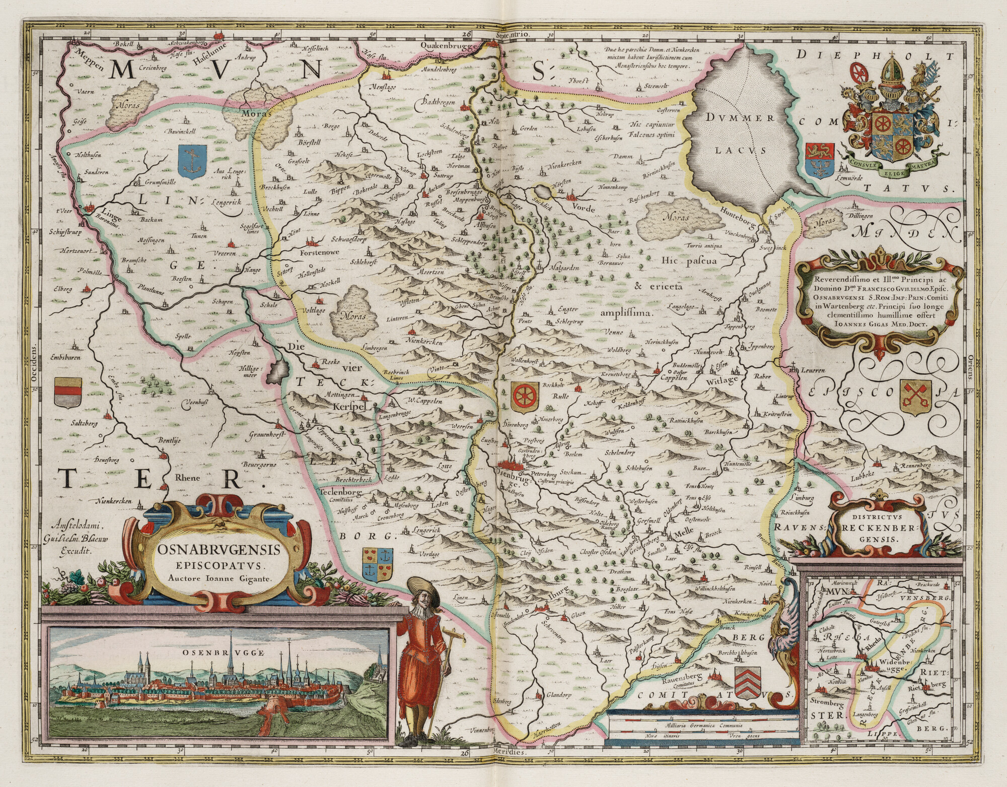 S.1034(02) [kaart 036]; Kaart van Osnabrück., met als inzet een aanzicht van de stad; landkaart