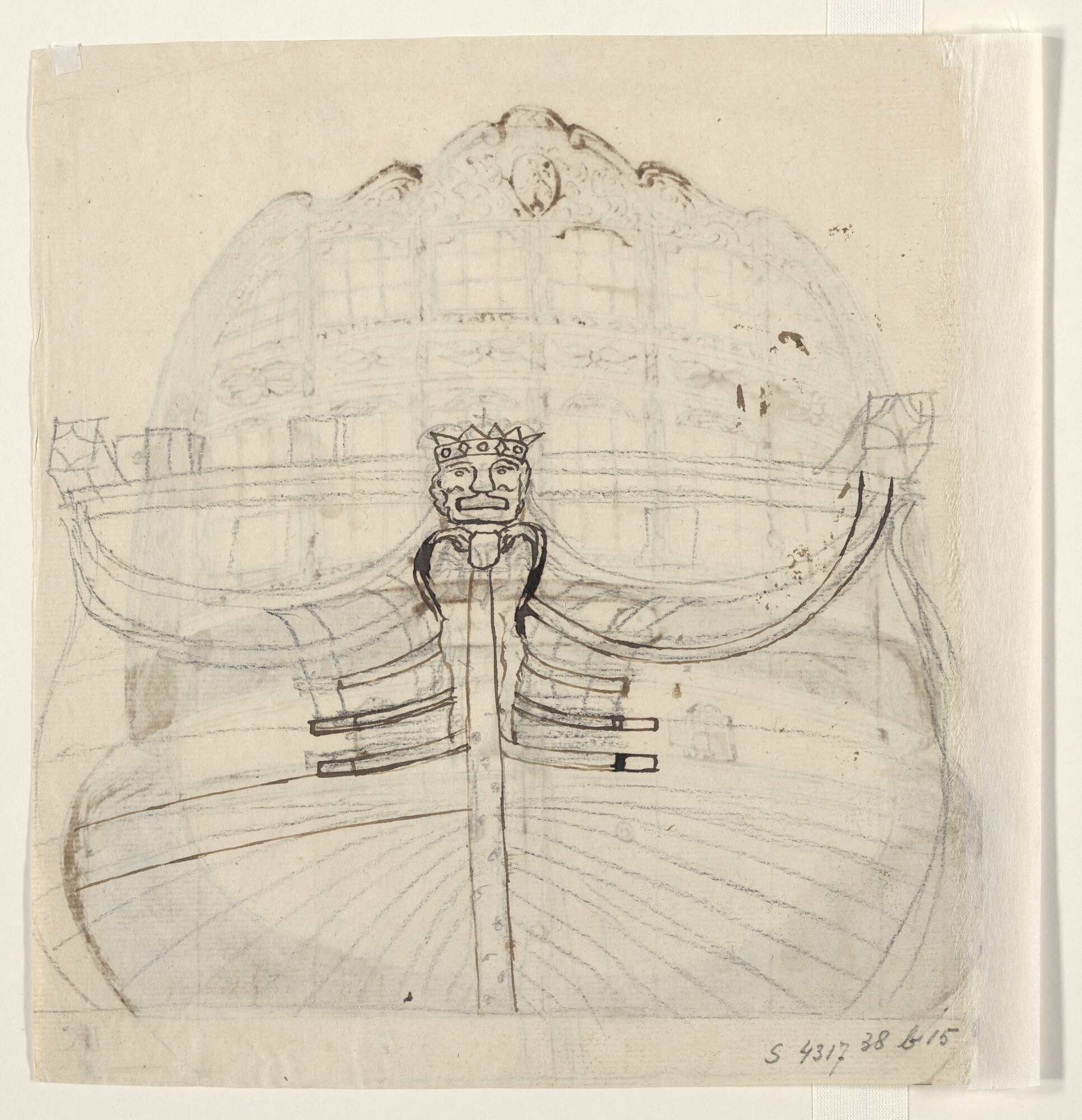 S.4317(38)b15; De spiegel van het schip Batavia; tekening