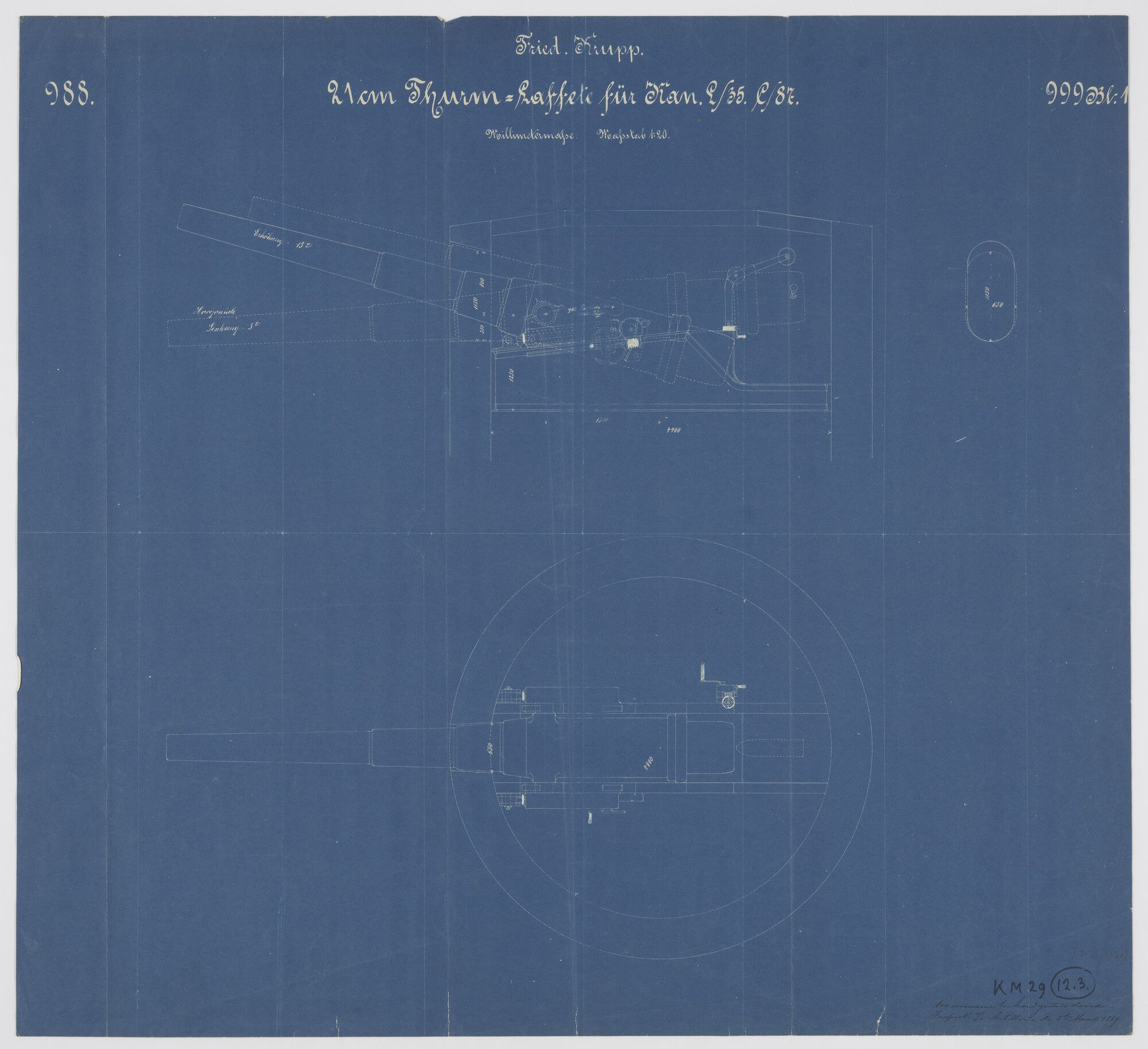 S.2175(4370); Geschutkoepel voor 21cm kanon A L/35 C/87; technische tekening