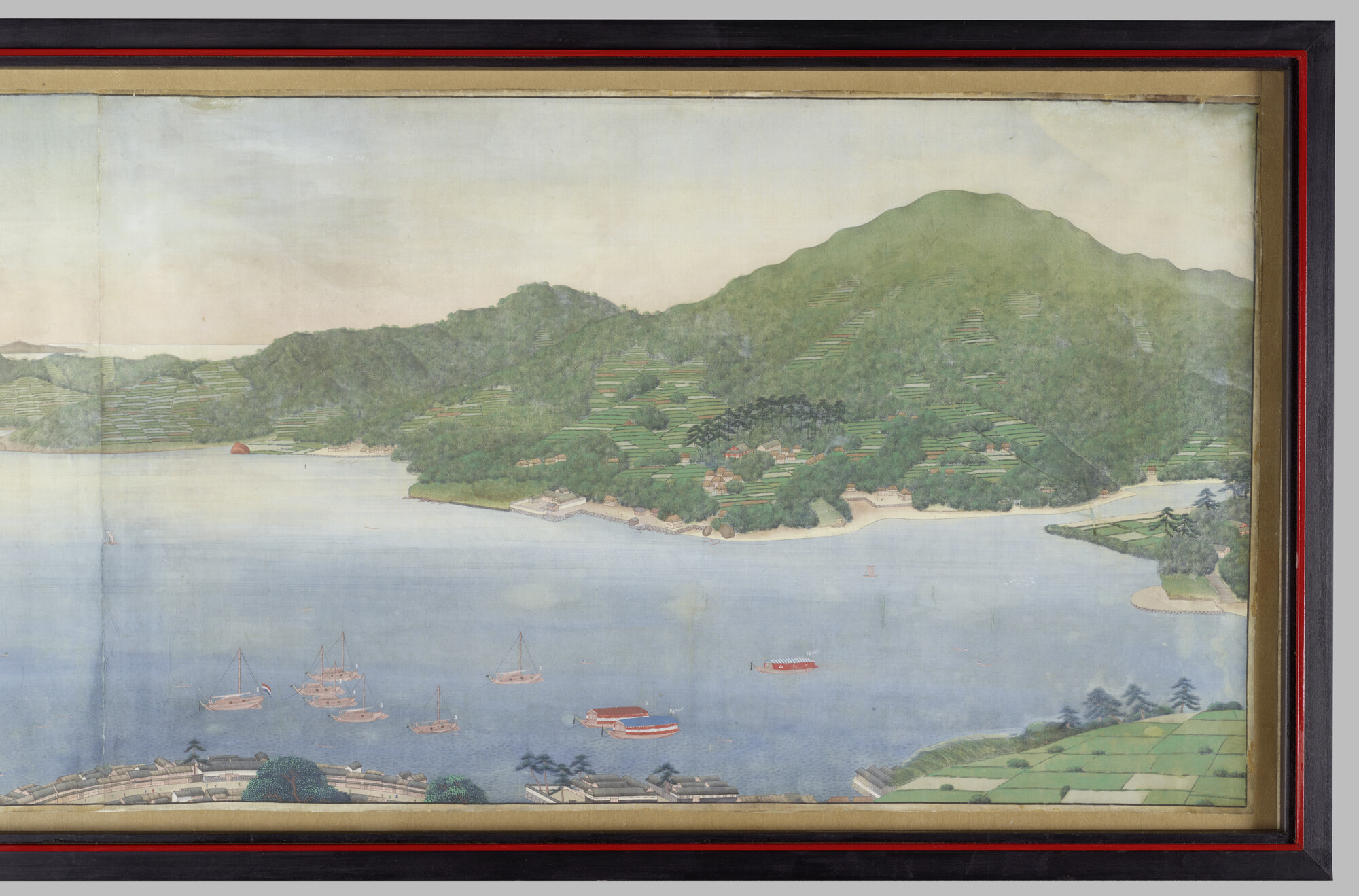 A.2015; De baai van Nagasaki met het eiland Deshima; tekening
