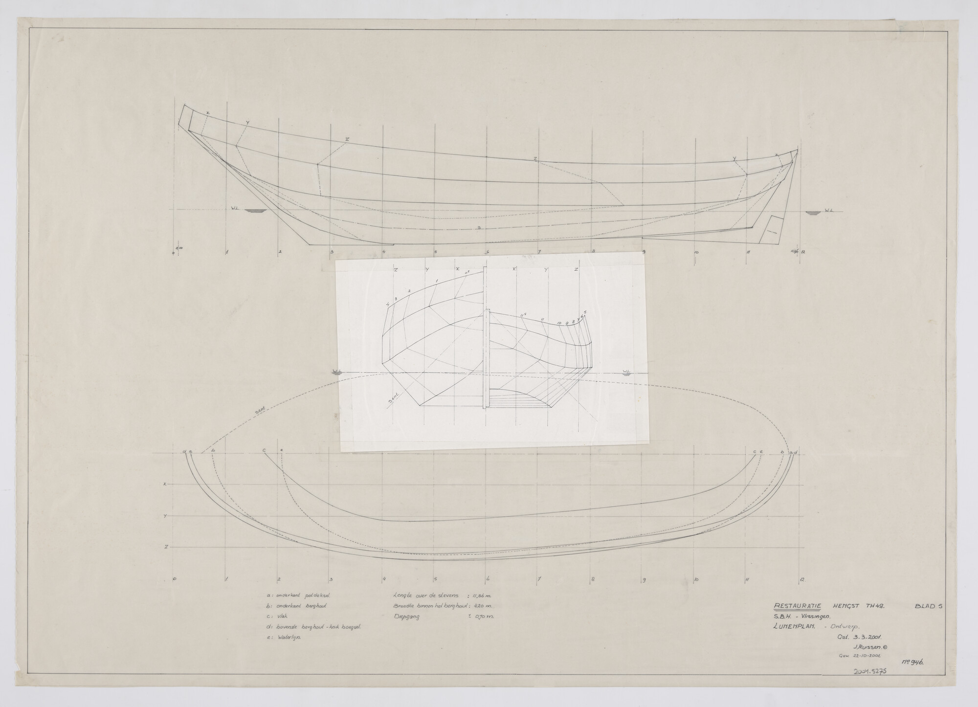 2004.5275; Lijnenplan van de hengst De Drie Gebroeders; technische tekening