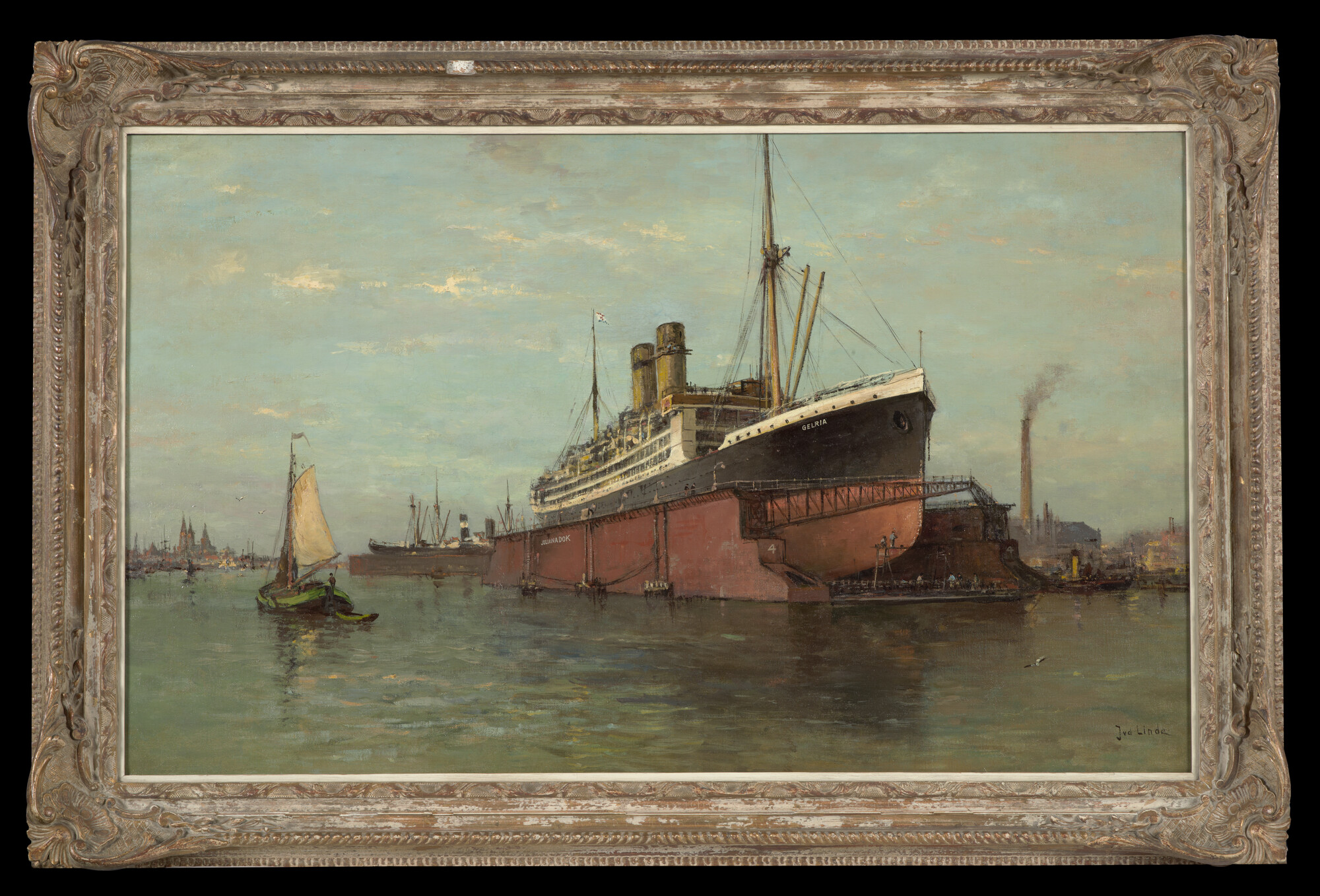 A.5674(02); Het passagiersschip ss. Gelria in het Julianadok te Amsterdam; schilderij