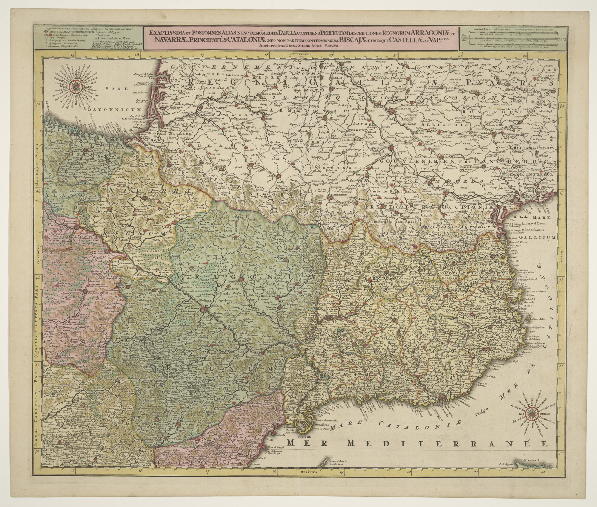 A.0145(211)108; Met de hand gekleurde kaart van noord Spanje; landkaart