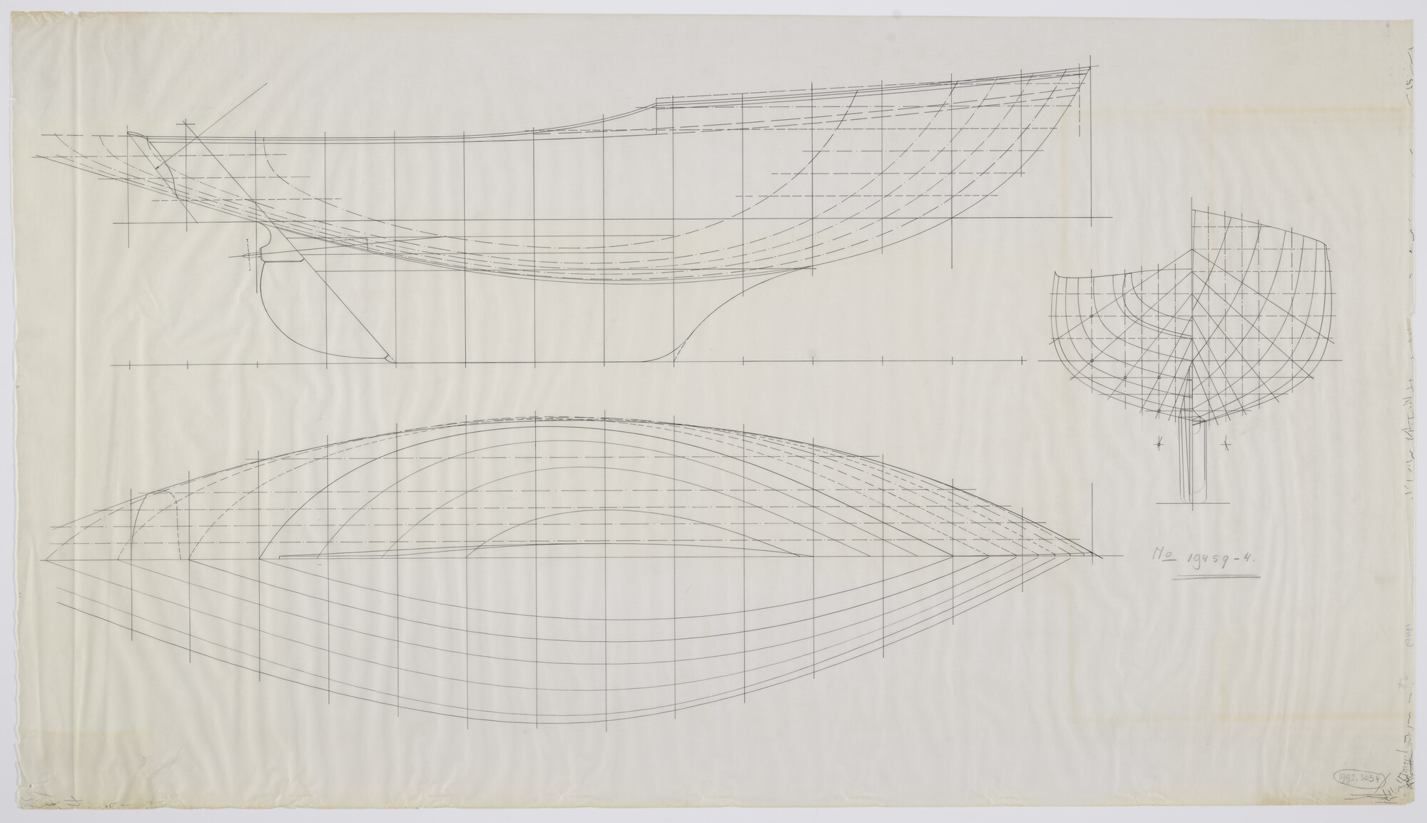 1993.5054; Lijnenplan van polyester kajuitzeiljacht; technische tekening