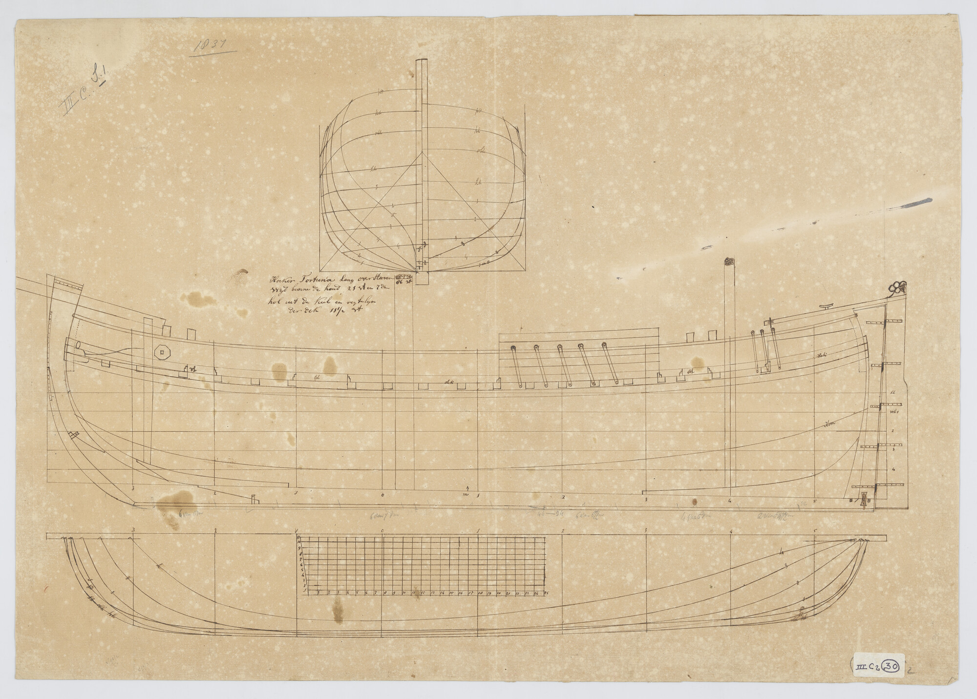 S.0594(25); Lijnenplan van de hoeker 'Fortuna'; technische tekening