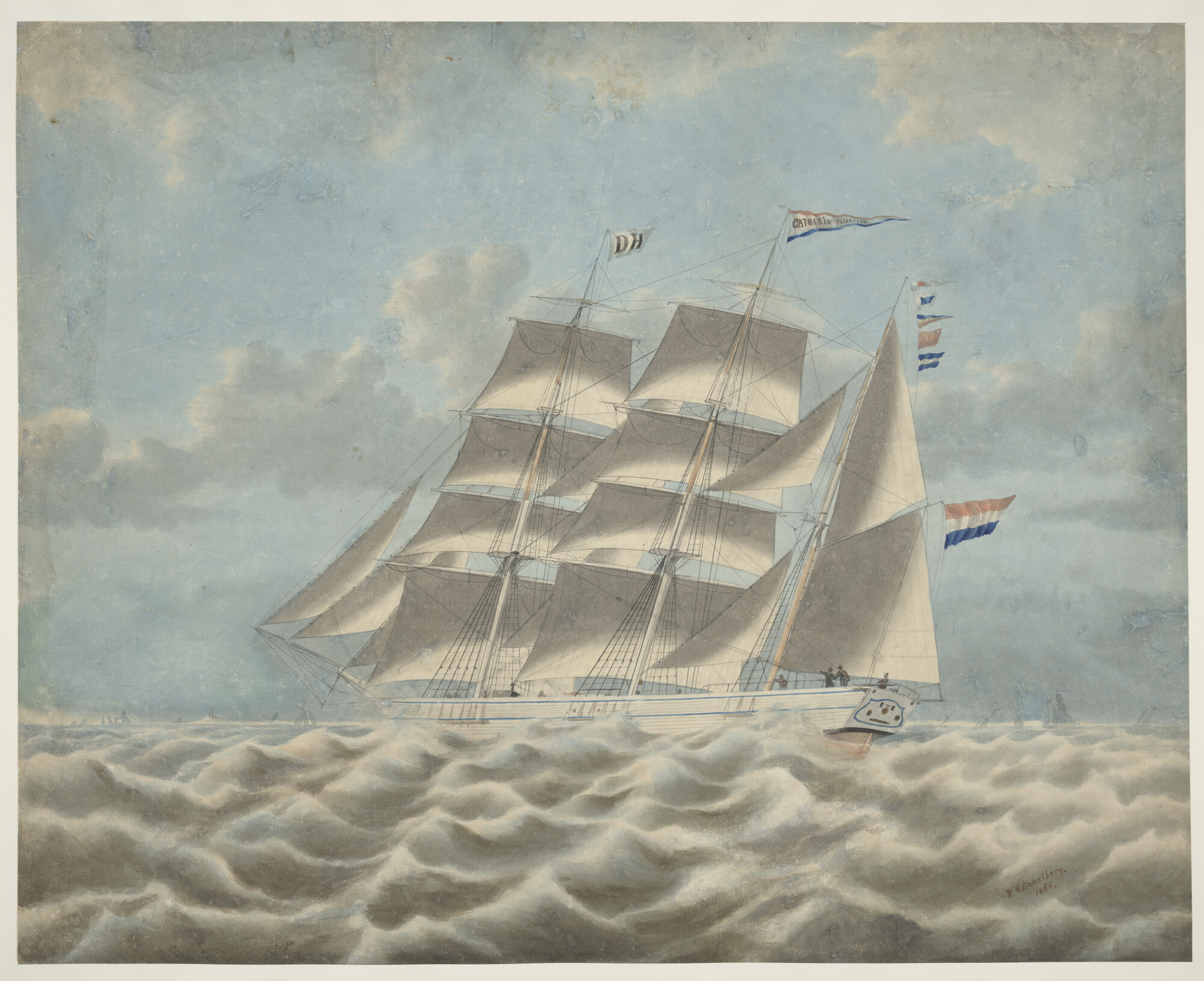 A.4434; Het barkschip 'Catharina Elisabeth'; tekening