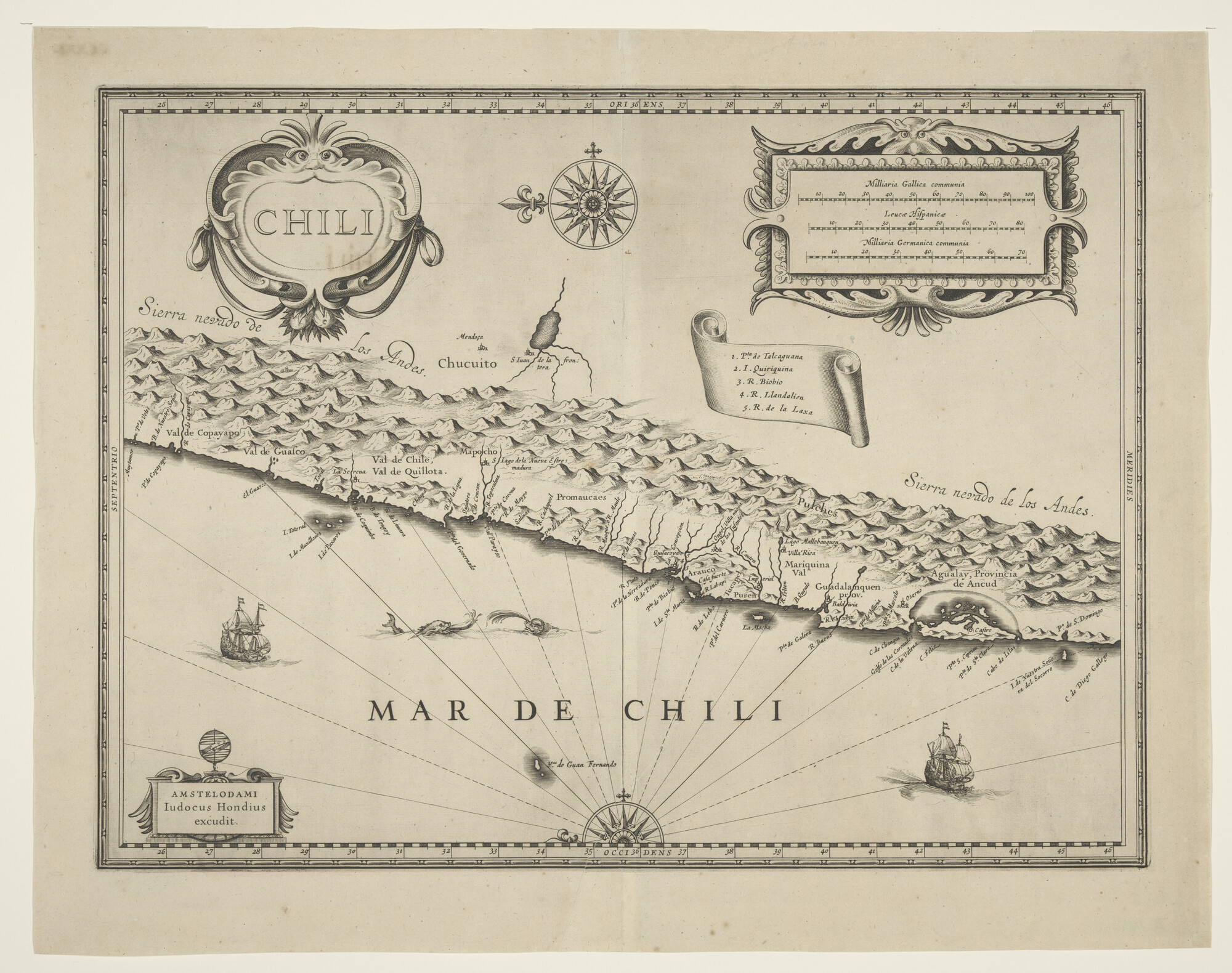 A.0145(211)039; Kaart van Chili in Zuid-Amerika, door Judocus Hondius (1594 - 1629); landkaart