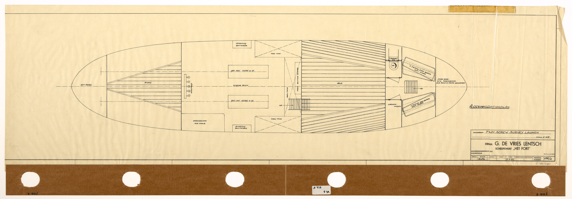 S.5180(0198); Indelingsplan van een inspectievaartuig; technische tekening