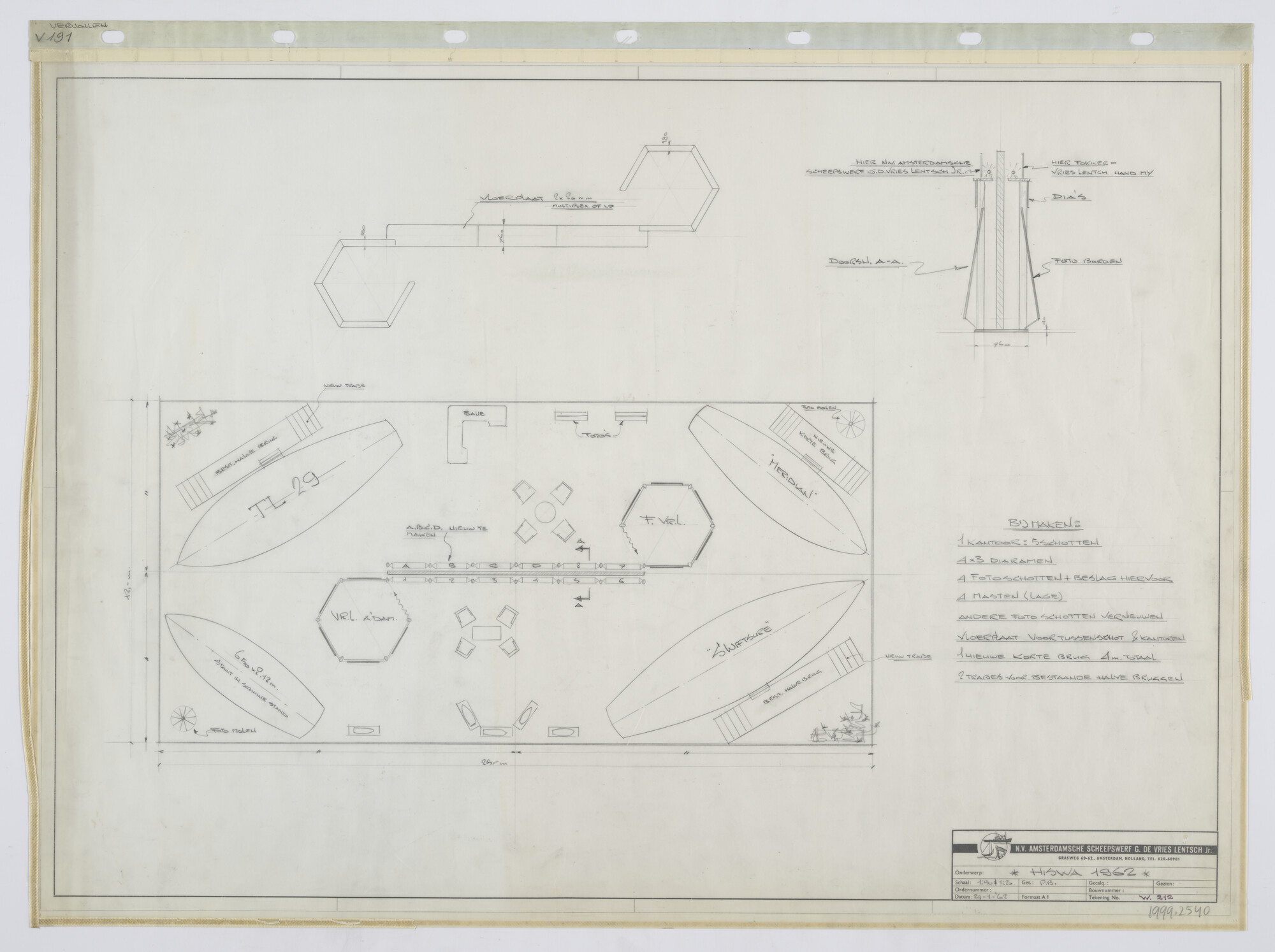 1999.2540; Plattegrond inrichting stand HISWA 1962; technische tekening