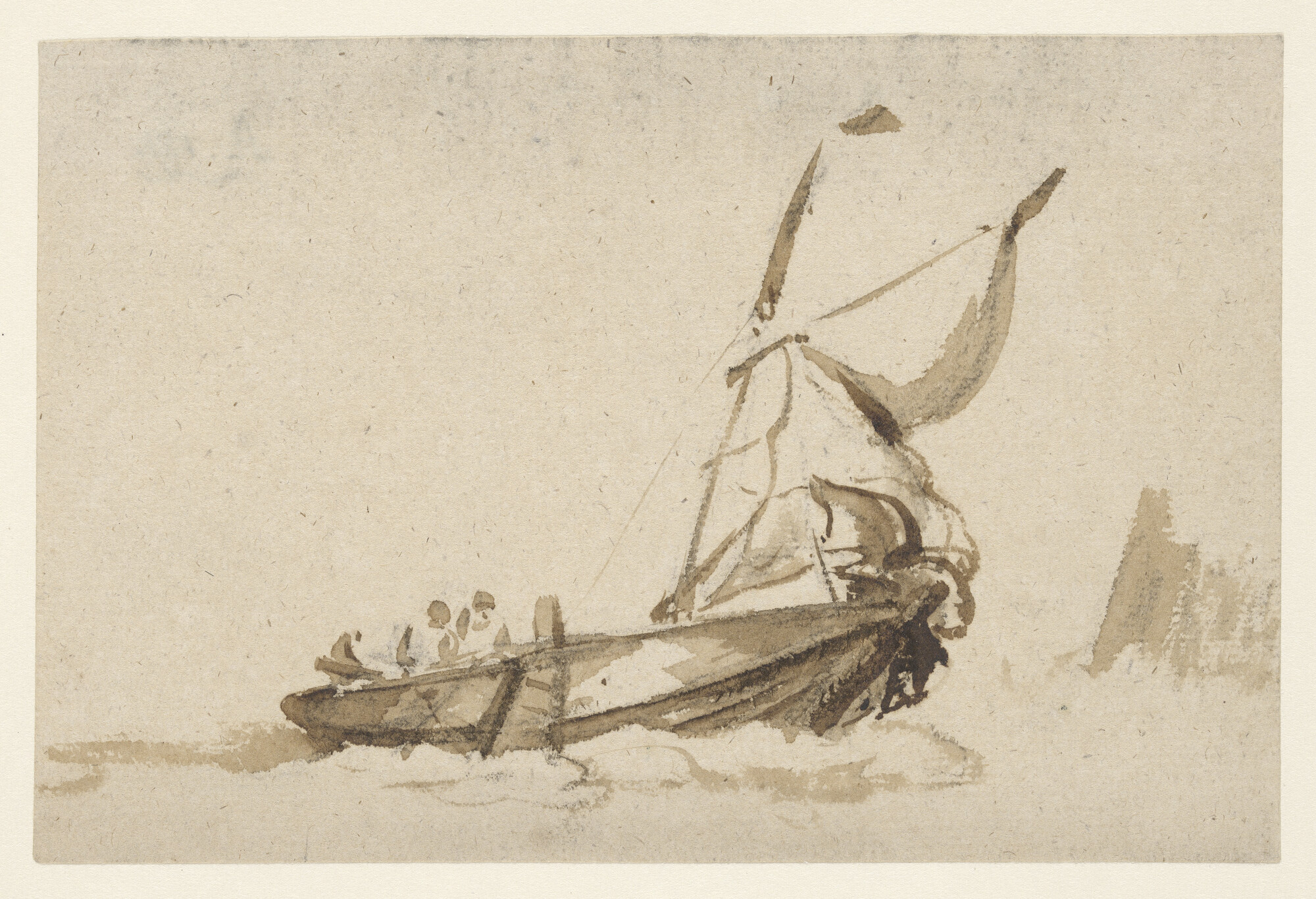 A.0151(052); Een hoogaars nabij een havenhoofd; tekening