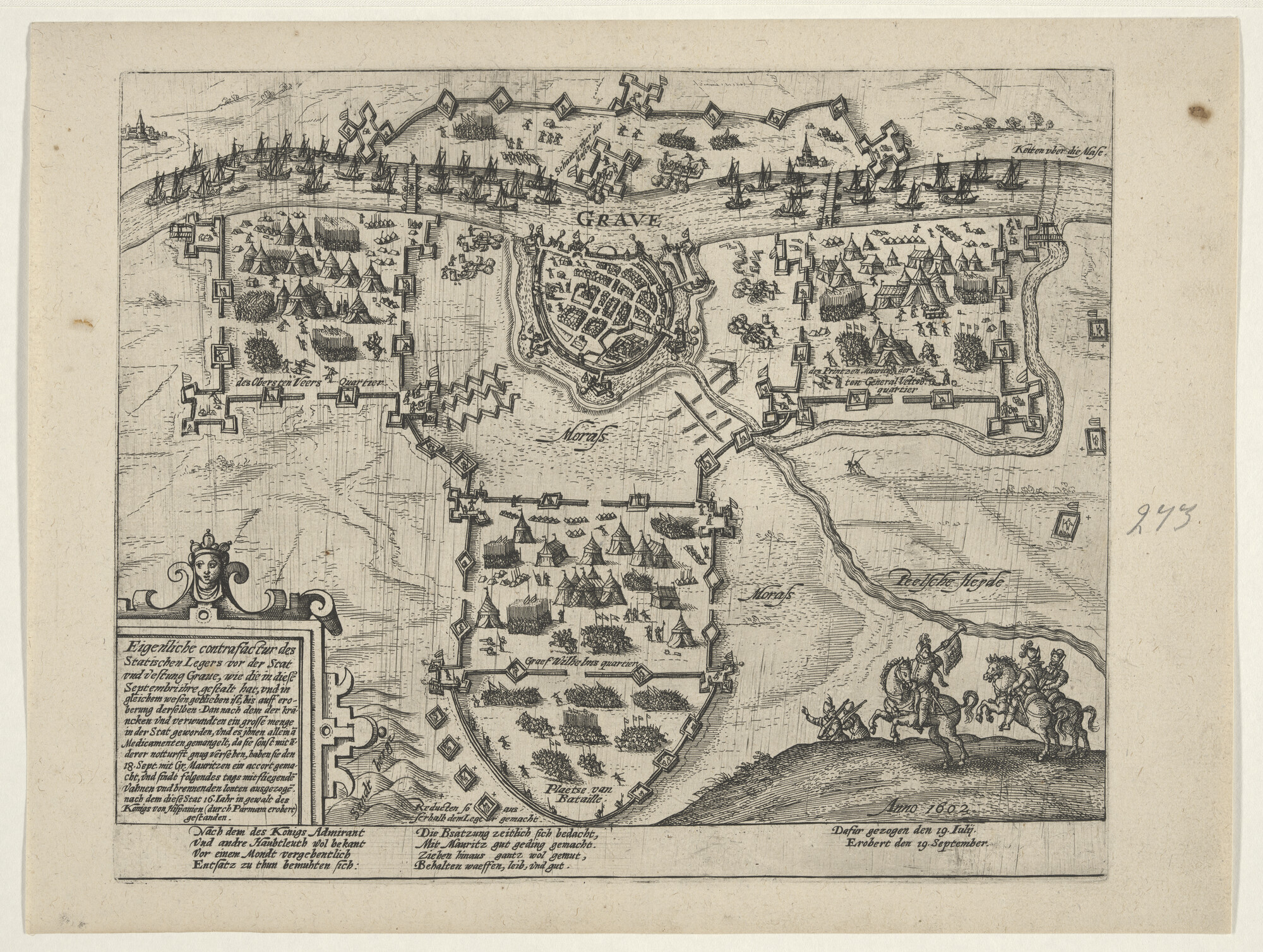 A.0145(027)338; Grave door Maurits ingenomen, 19 september 1602; prent