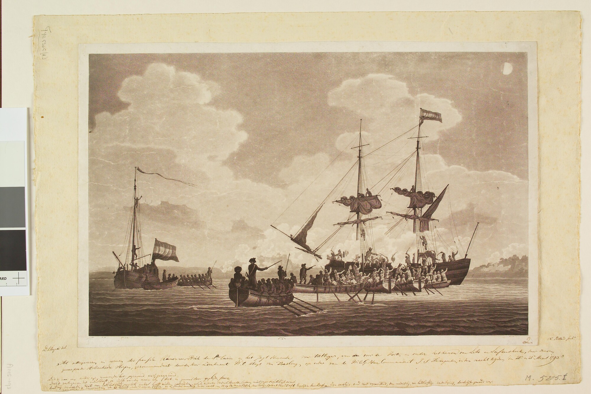 A.0145(193)23; De verovering van de Franse kanonneerboot 'Ste. Lucie, 1793; prent