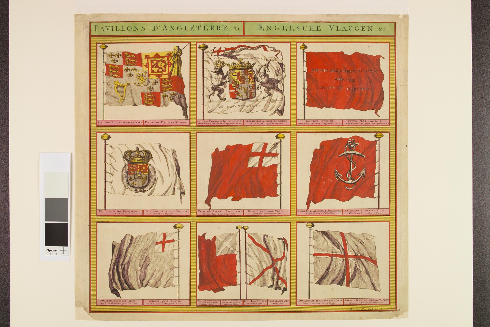 A.0386(03)03; Vlaggenkaart met 9 vlaggen uit een serie van 12 bladen; prent