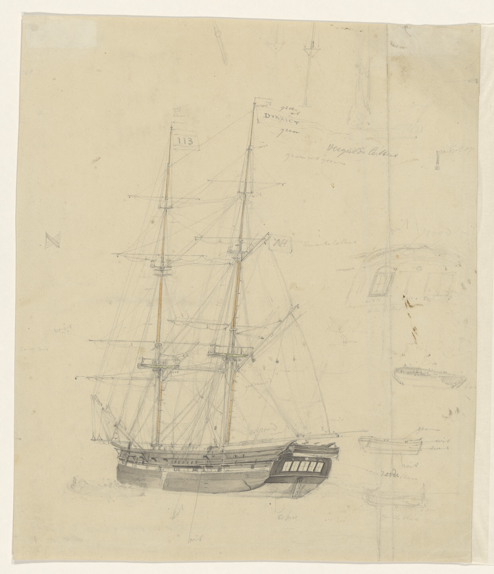 A.0149(0456); Het brikschip 'Dijkzicht'; tekening