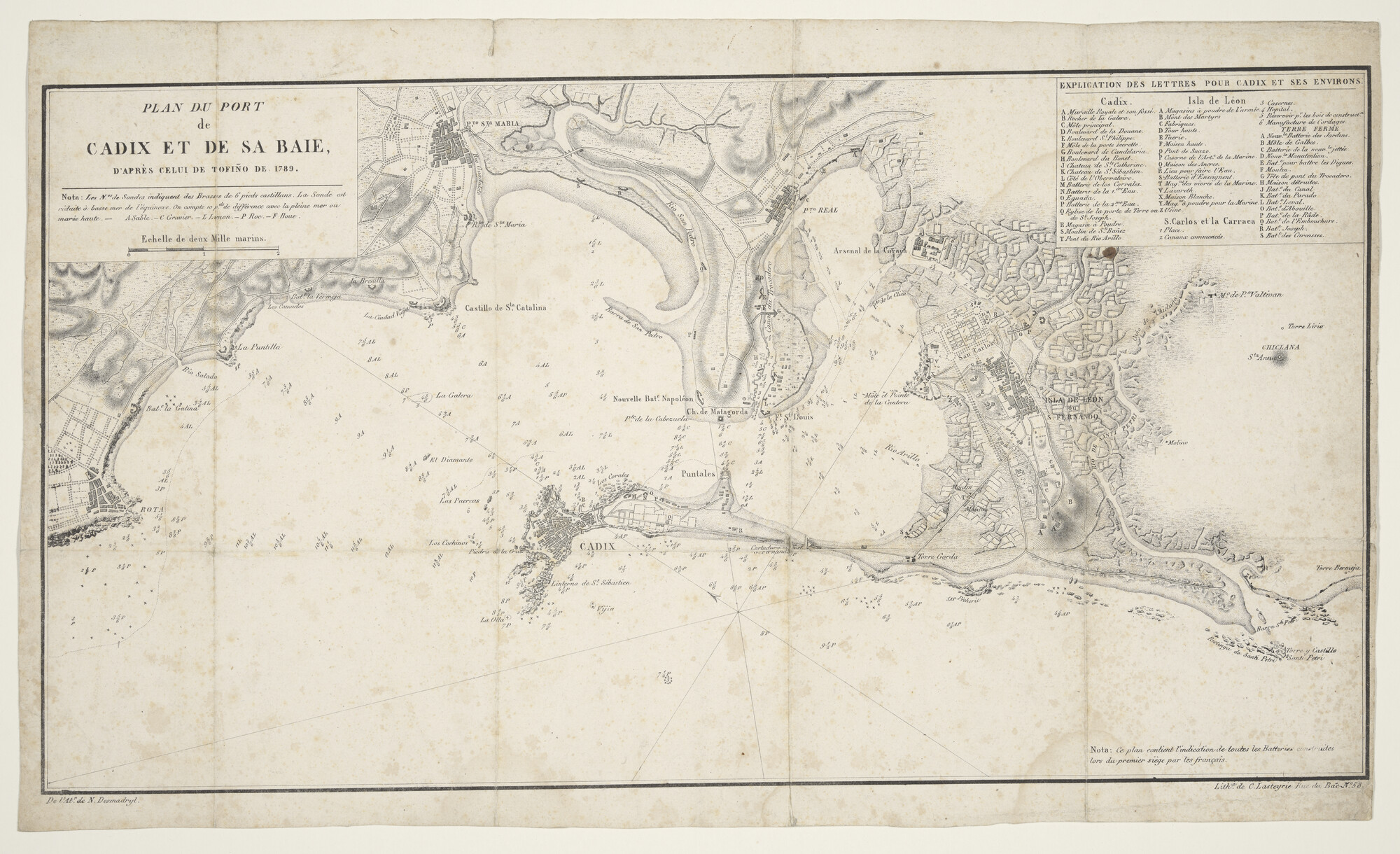 S.0183(17); Kaart van de haven en de baai van Cadiz in Spanje naar Don Vicente Torfino de San Miguel (c.1732-1795) van 1789; landkaart