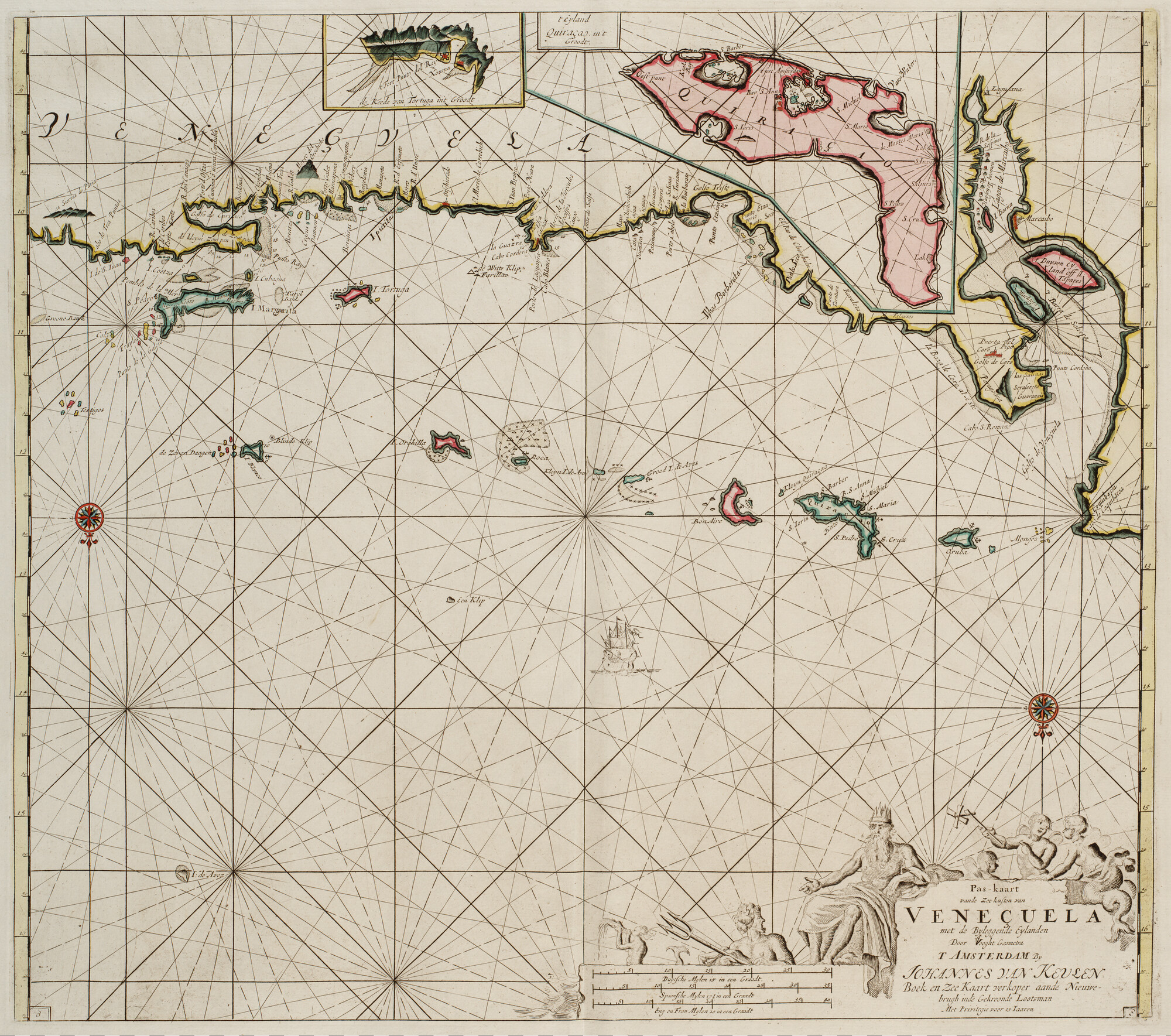 B.0032(109)4 [kaart 030]; Zeekaart van de kust van Venezuela, met de Benedenwindse Eilanden, met; zeekaart