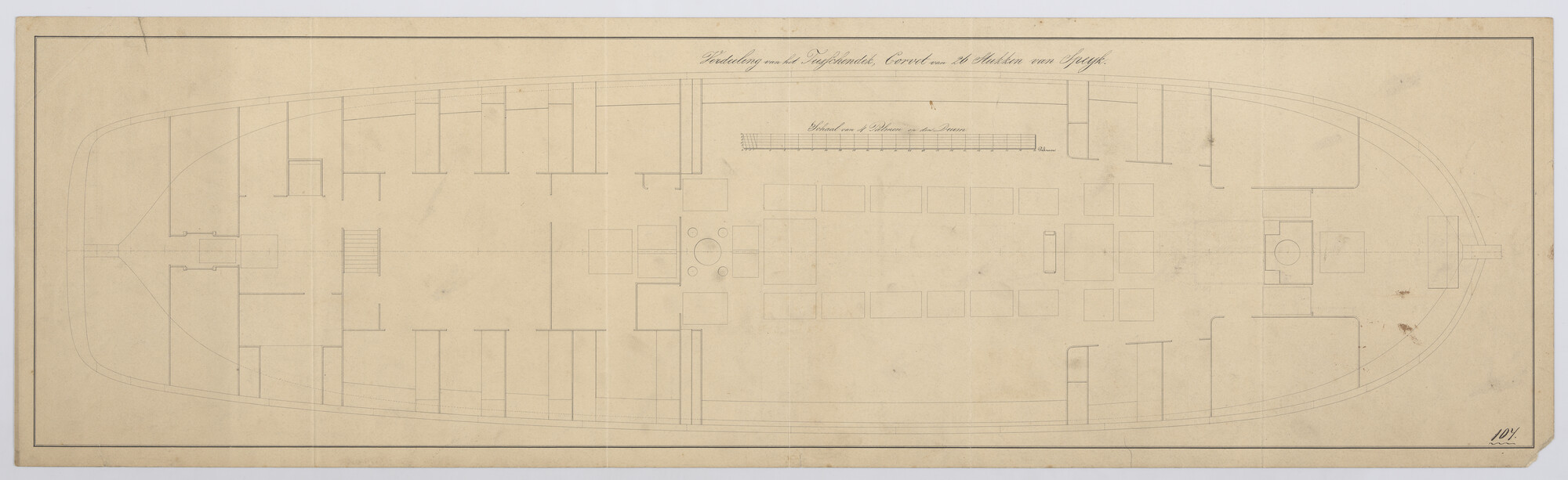 S.1214(0193); Dekplan van het korvet Zr.Ms. 'Van Speyk'; technische tekening
