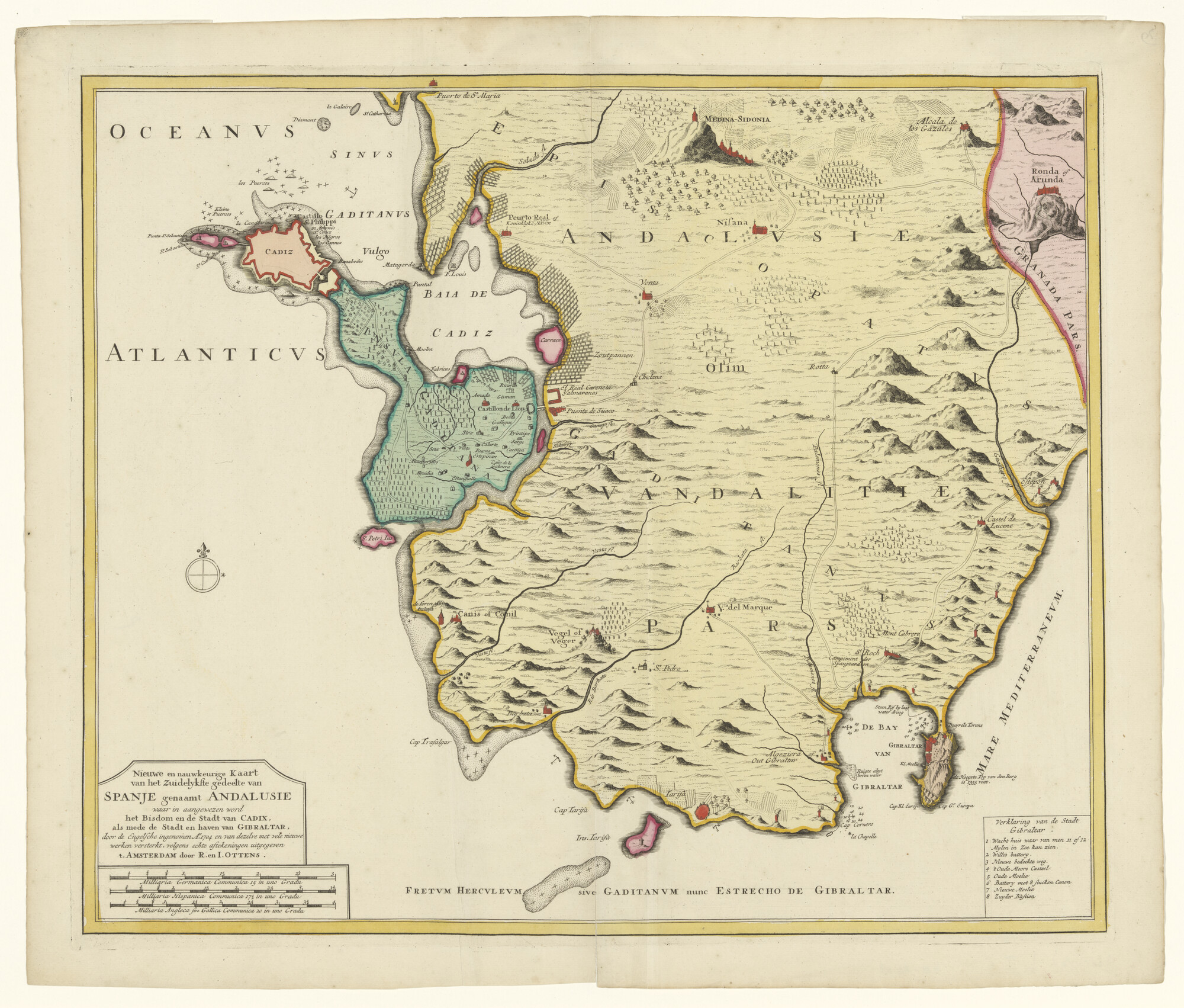 A.3654(02); Met de hand gekleurde kaart van Andalusië in Spanje; landkaart