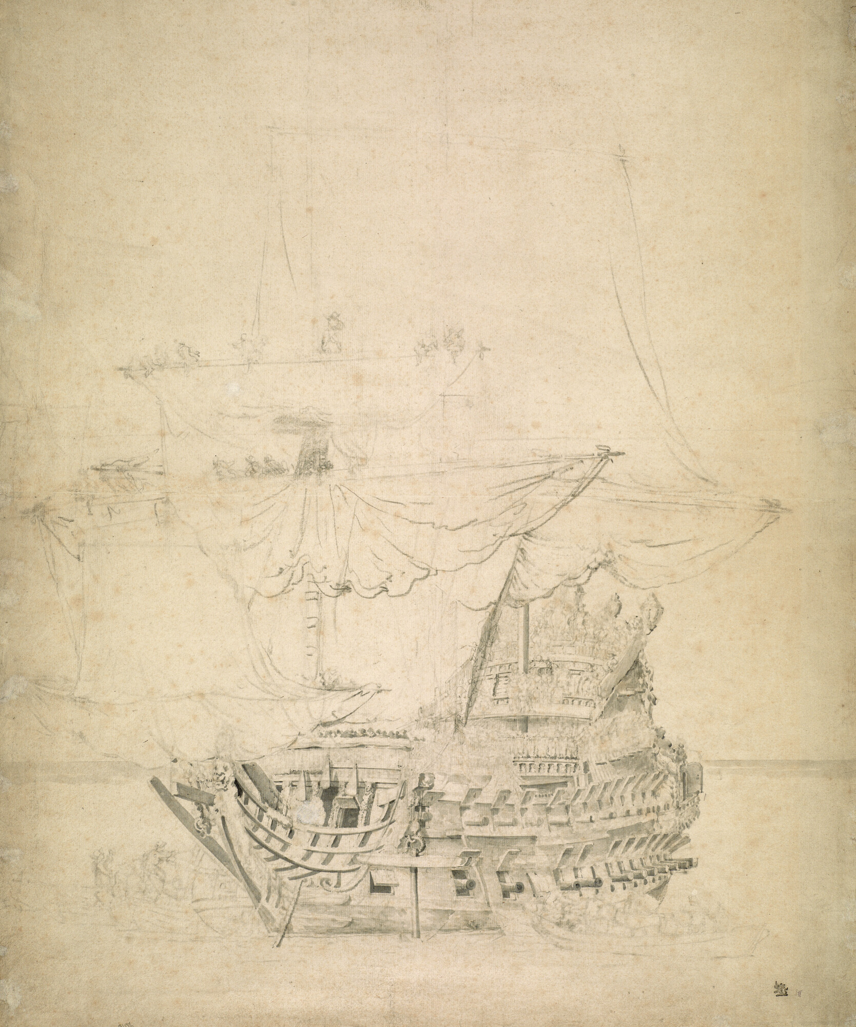 A.0930; Het oorlogsschip De Zeven Provinciën; tekening