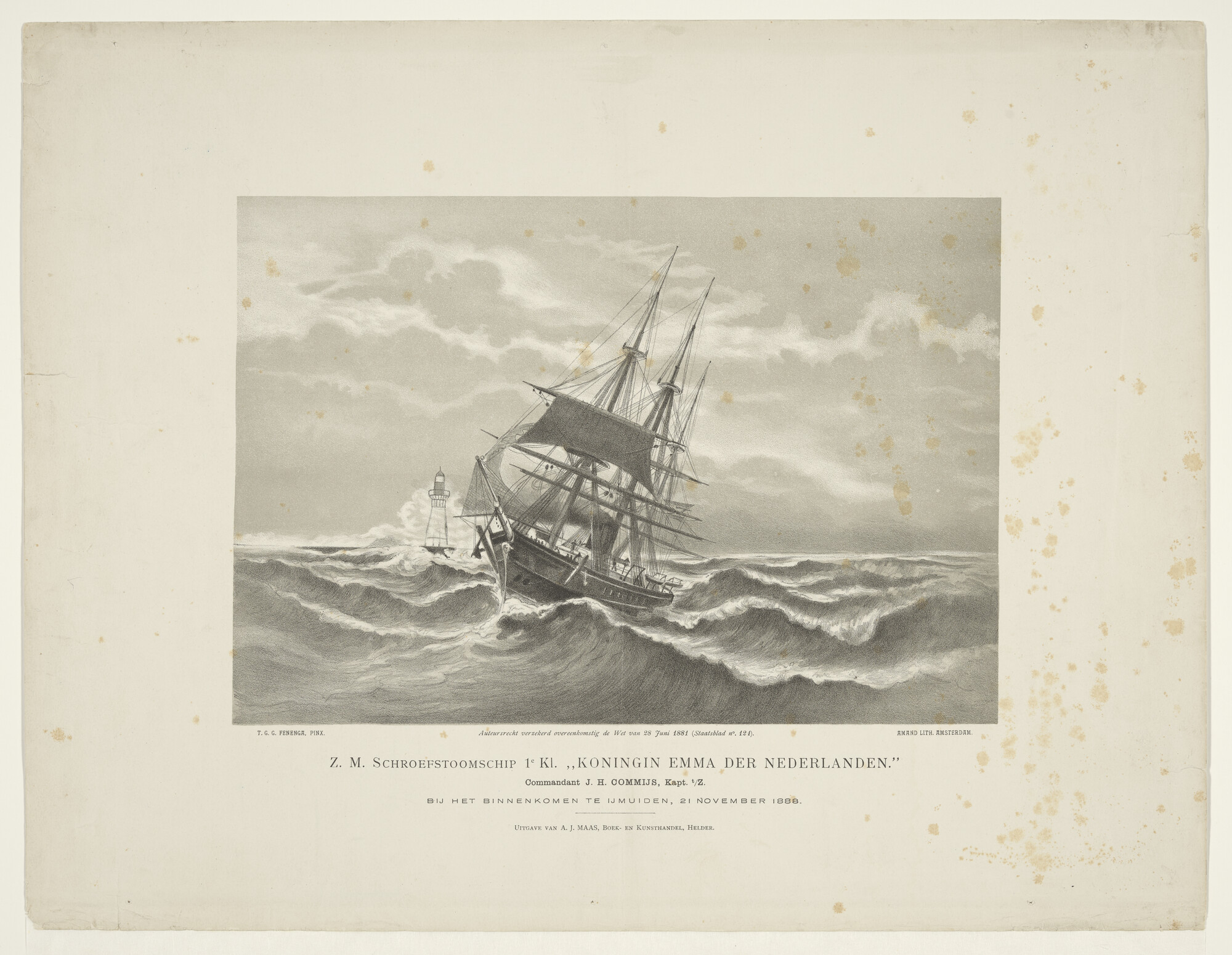A.0248(12); Het schroefstoomschip 1ste klasse Zr.Ms. Koningin Emma der Nederlanden; prent