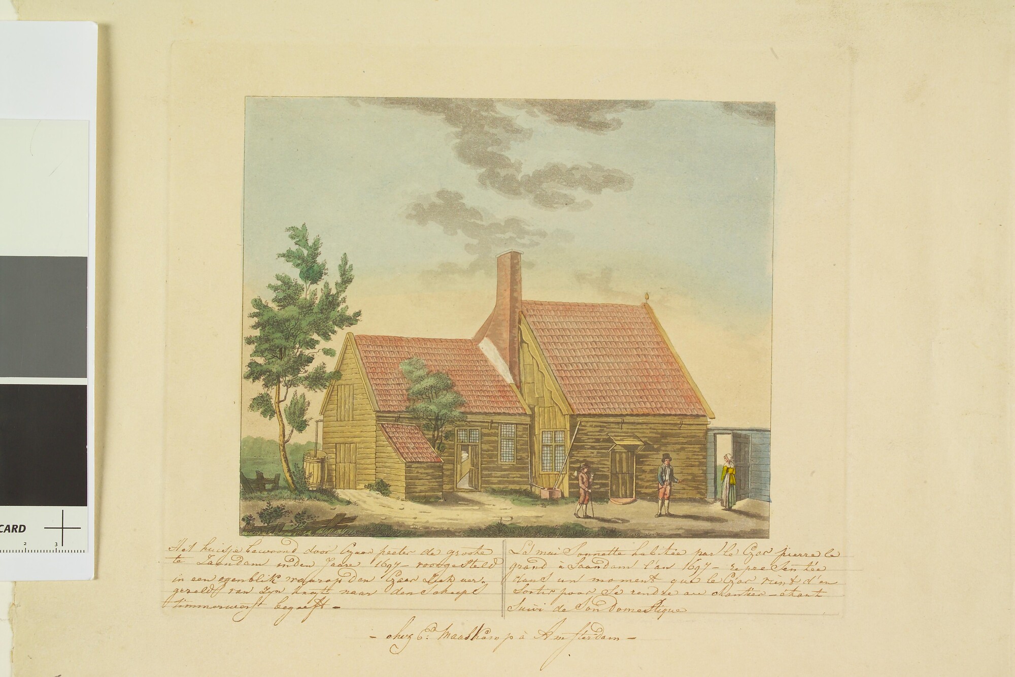 A.0989(03)a; Het huisje door Czaar Peter de Grote te Zaandam bewoond: buitenaanzicht; prent