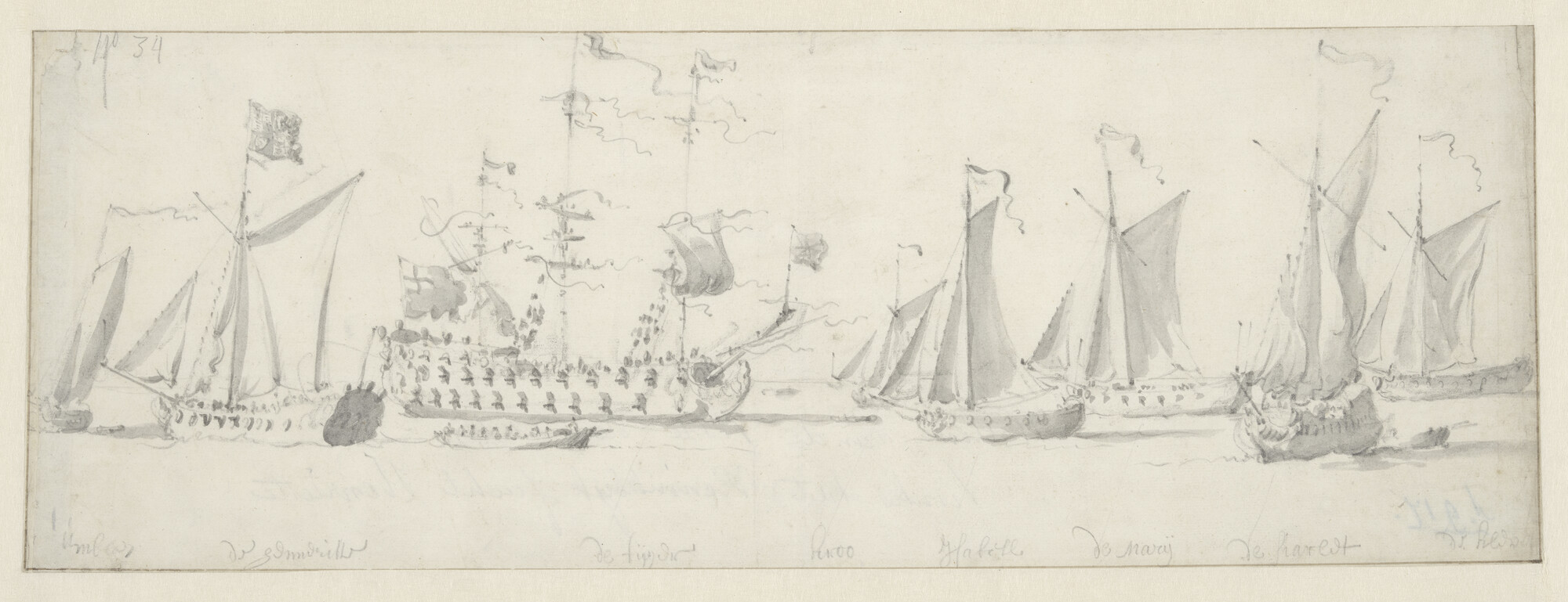 A.0917; Bezoek van koning Karel II van Engeland aan de vloot op 17 augustus 1681; tekening