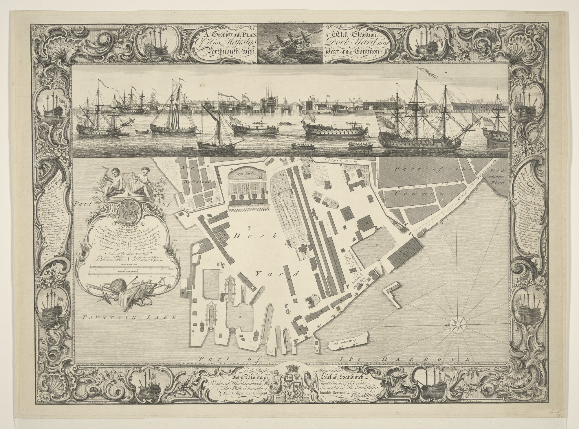 A.2068(04)a; Views and plans of the Royal Dock Yards : Woolwich, with part of the Town; prent