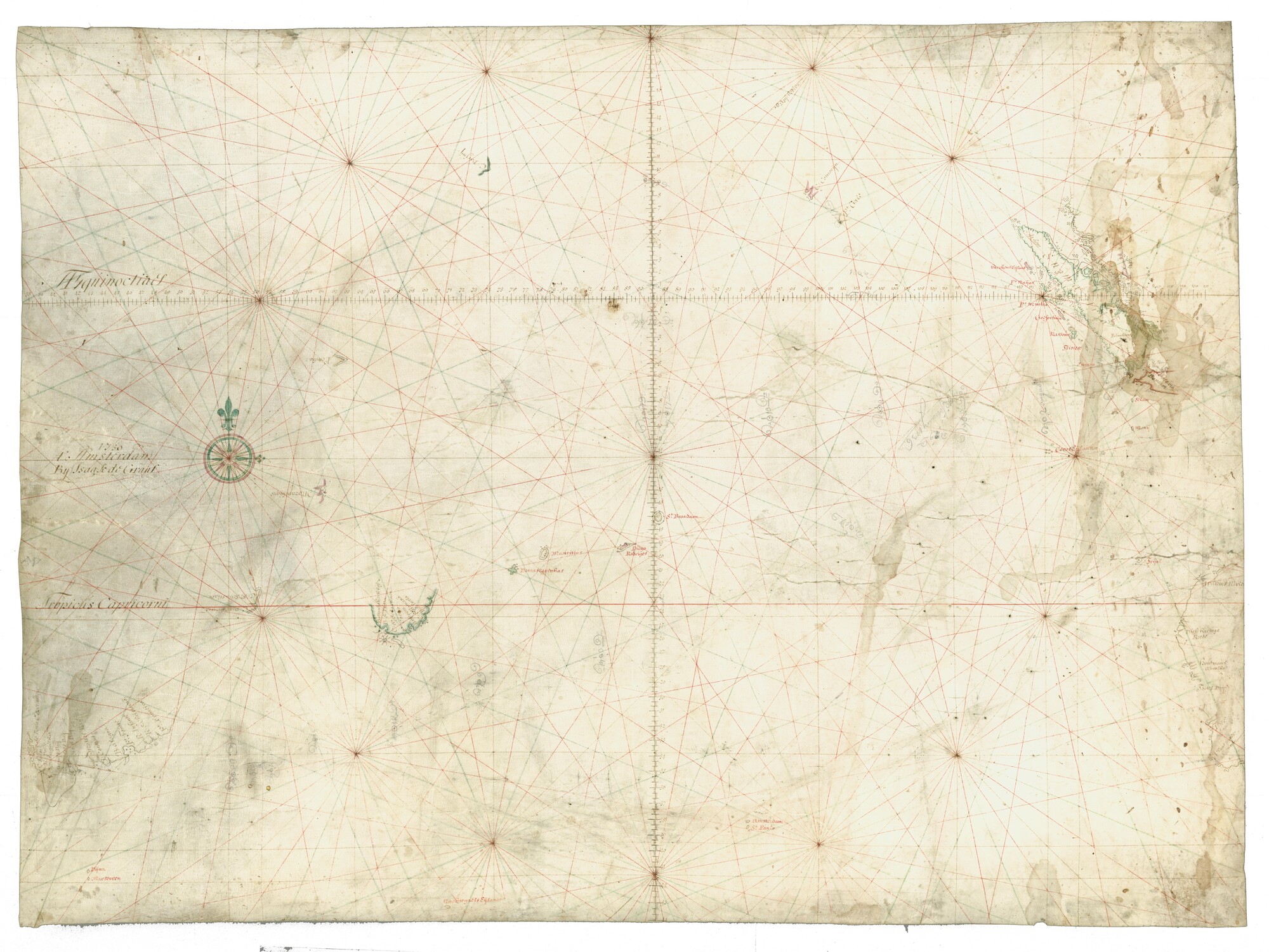 A.0145(127)6; Zeekaart van de Indische Oceaan met een deel van de zuidkusten van Afrika en Madagaskar, Sumatra en een deel van de westkust van Australië; perkamentkaart
