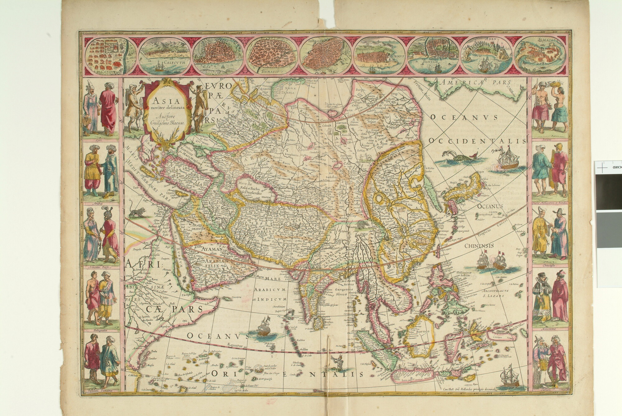 B.0216(0278); Met de hand gekleurde latere uitgave van de kaart van Azië door Willem Jansz. (Blaeu), 1617, Amsterdam circa 1631; landkaart