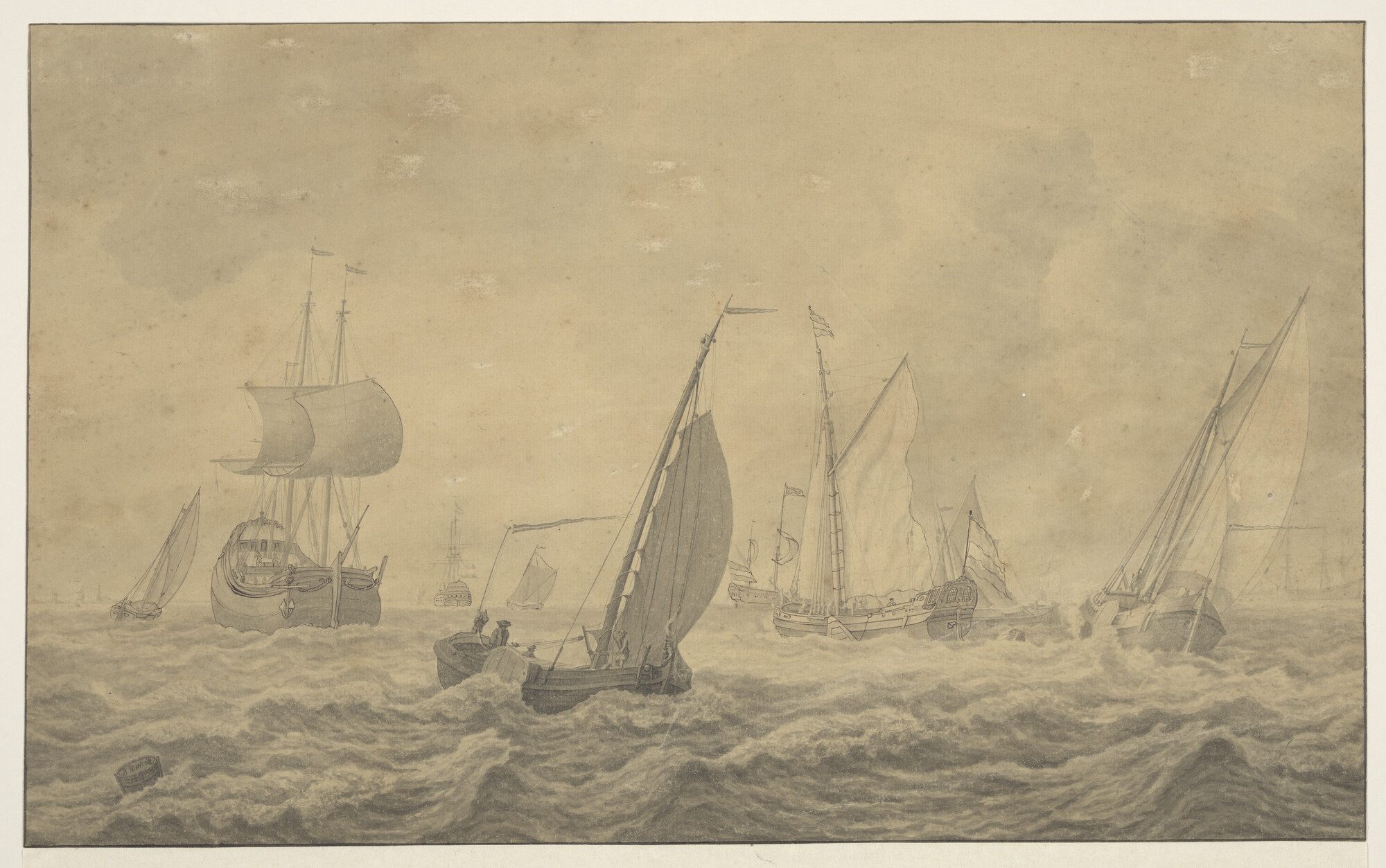 S.1603(07); Scheepvaart op een rede; tekening