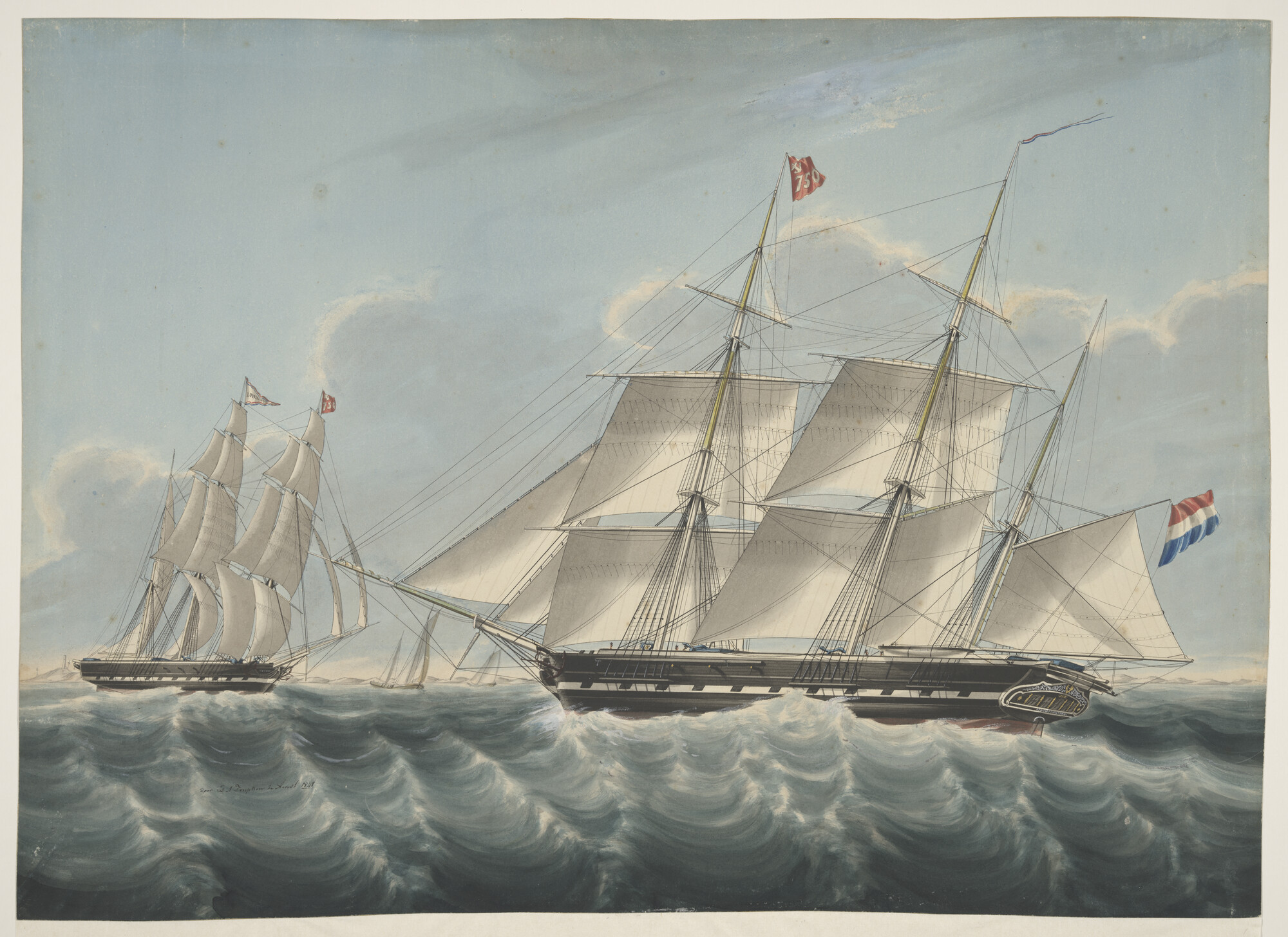 A.0149(0459); Het barkschip 'Louisa Christina'; tekening