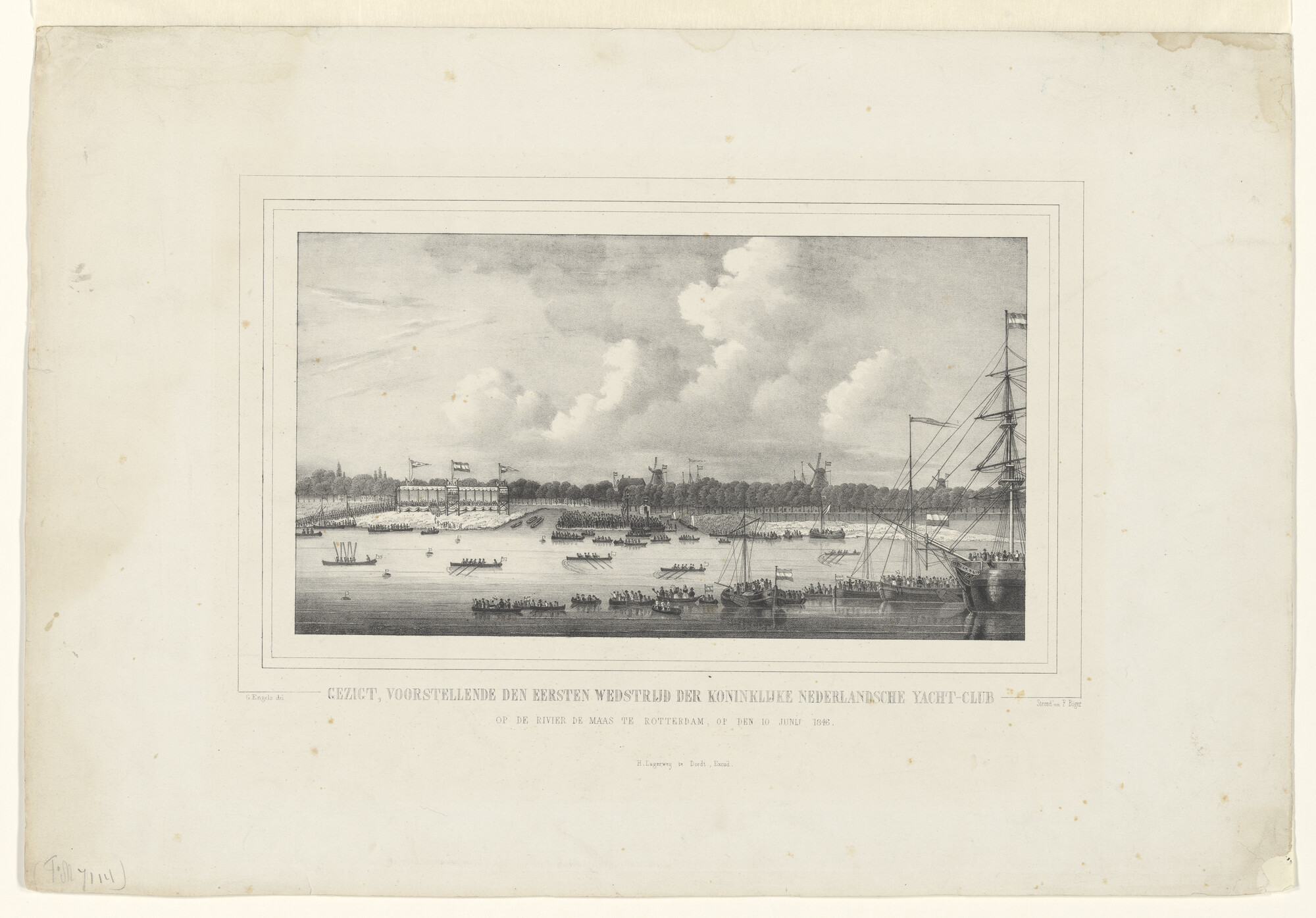 A.0149(0353); De eerste wedstrijd van de Koninklijke Nederlandsche Yacht Club te Rotterdam, 1846; prent