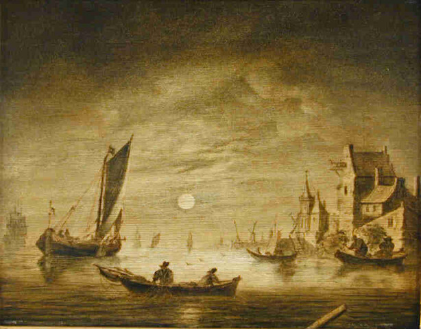 A.3275; Riviergezicht bij maanlicht; schilderij