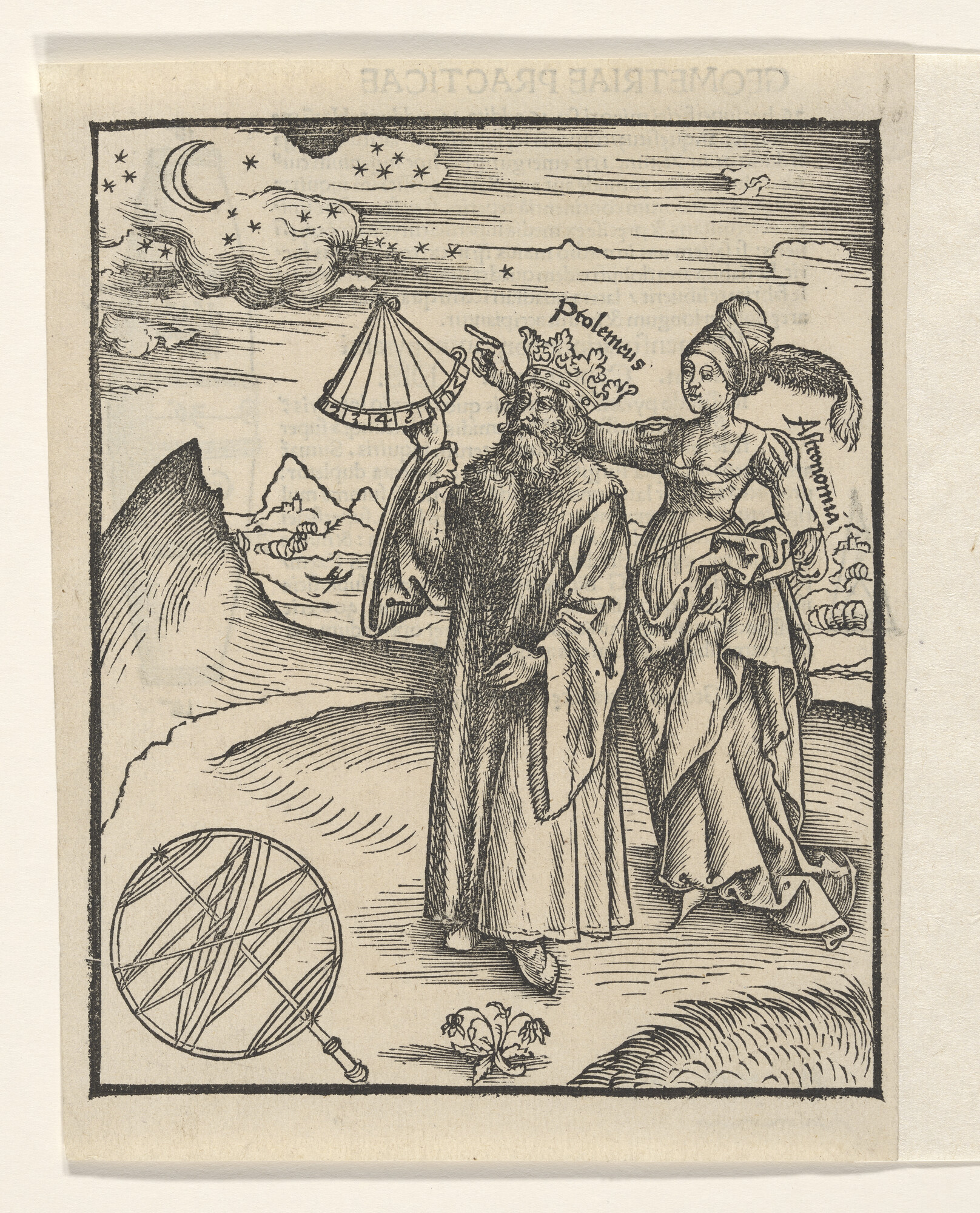 A.0075(194); Afbeelding van Ptolemeus met een astronomisch instrument in zijn hand; prent