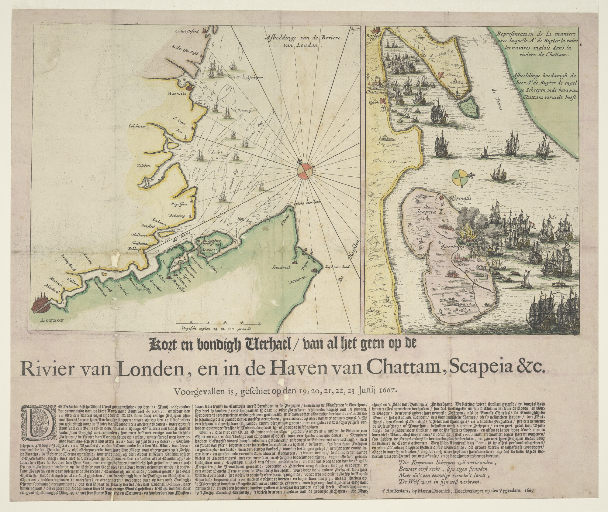 S.1277(01)52; Kaart van de Theems, ten tijde van de tocht naar Chatham; prent