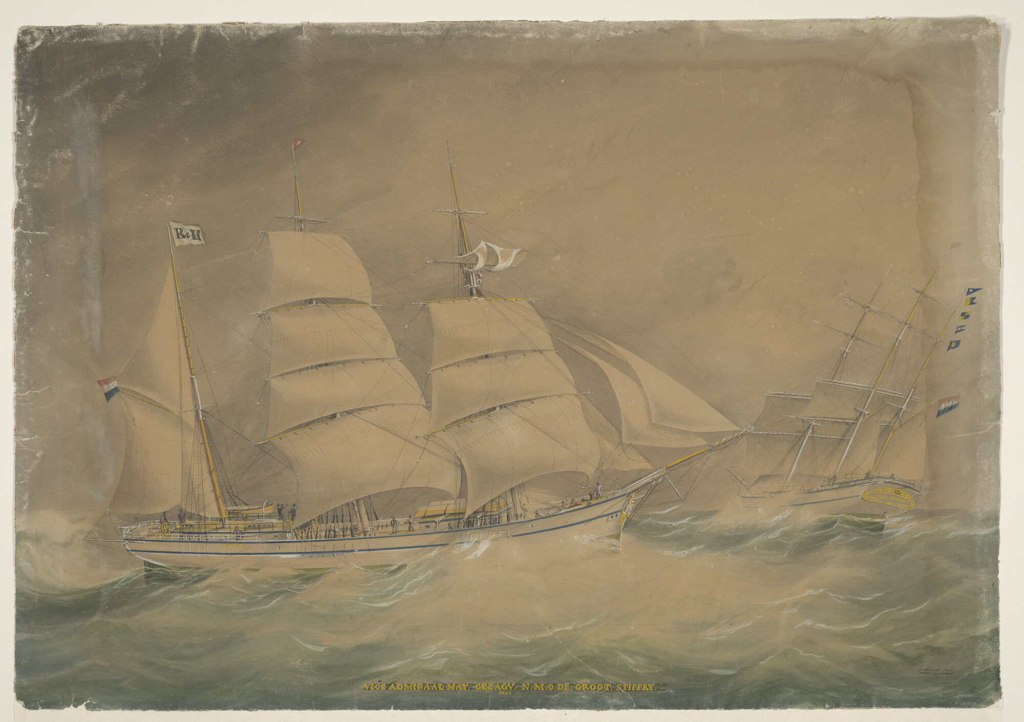 A.0400(01); Het barkschip Vice Admiraal May; tekening