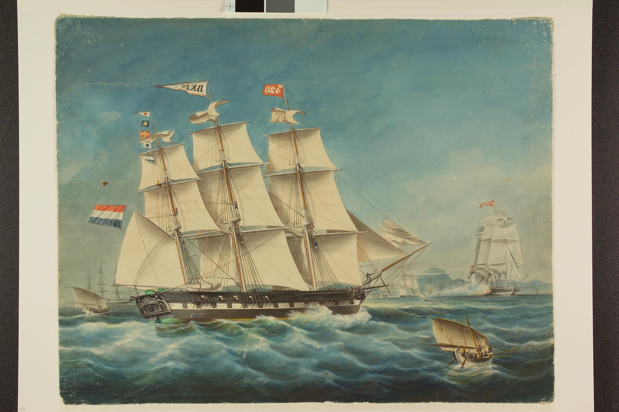 S.0664(02); Het fregatschip Neptunus; tekening