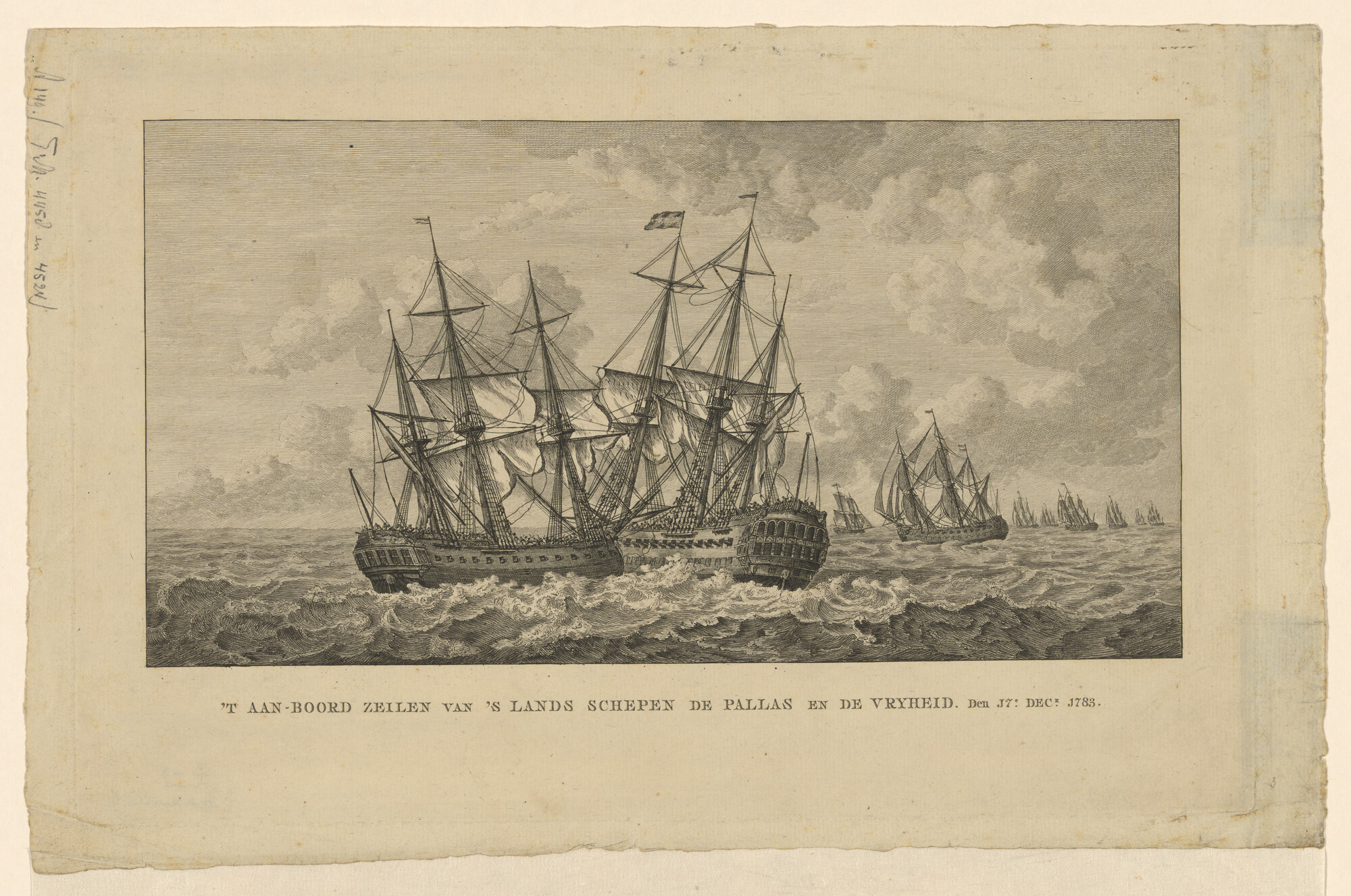 A.0149(0841); Aanvaring van de  'Pallas' en de 'Vrijheid', 1783; prent