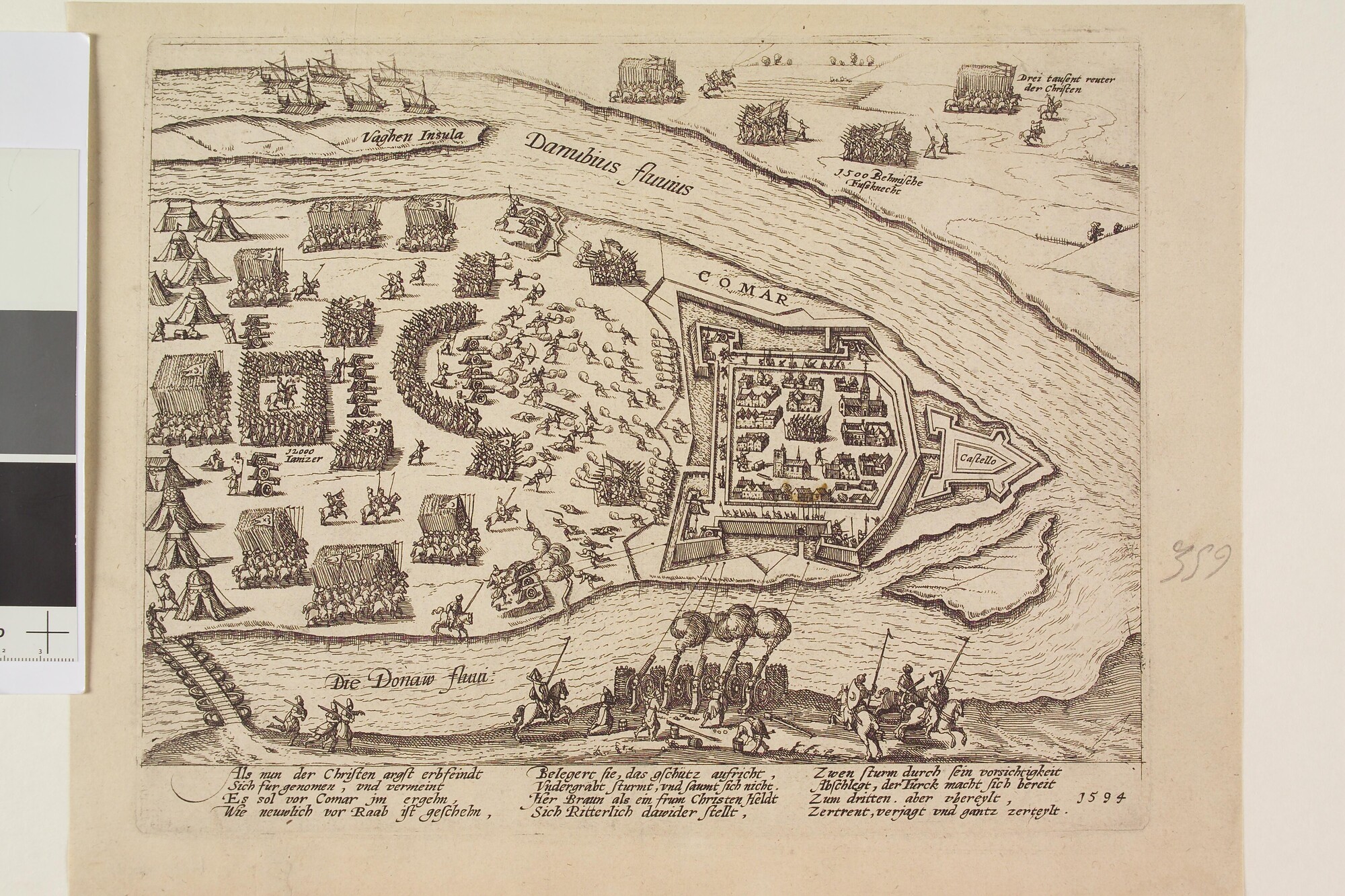A.0145(027)311; Comar aan de Donau door de Turken belegerd, 1594; prent