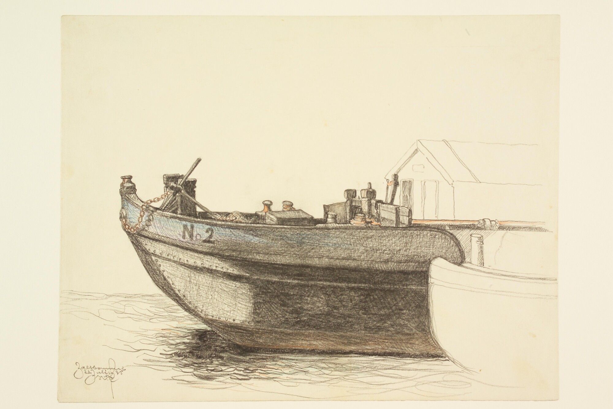 A.4894(19); Gedeeltelijk voltooide tekening: het voorschip van het sleepschip 'No 2'; tekening