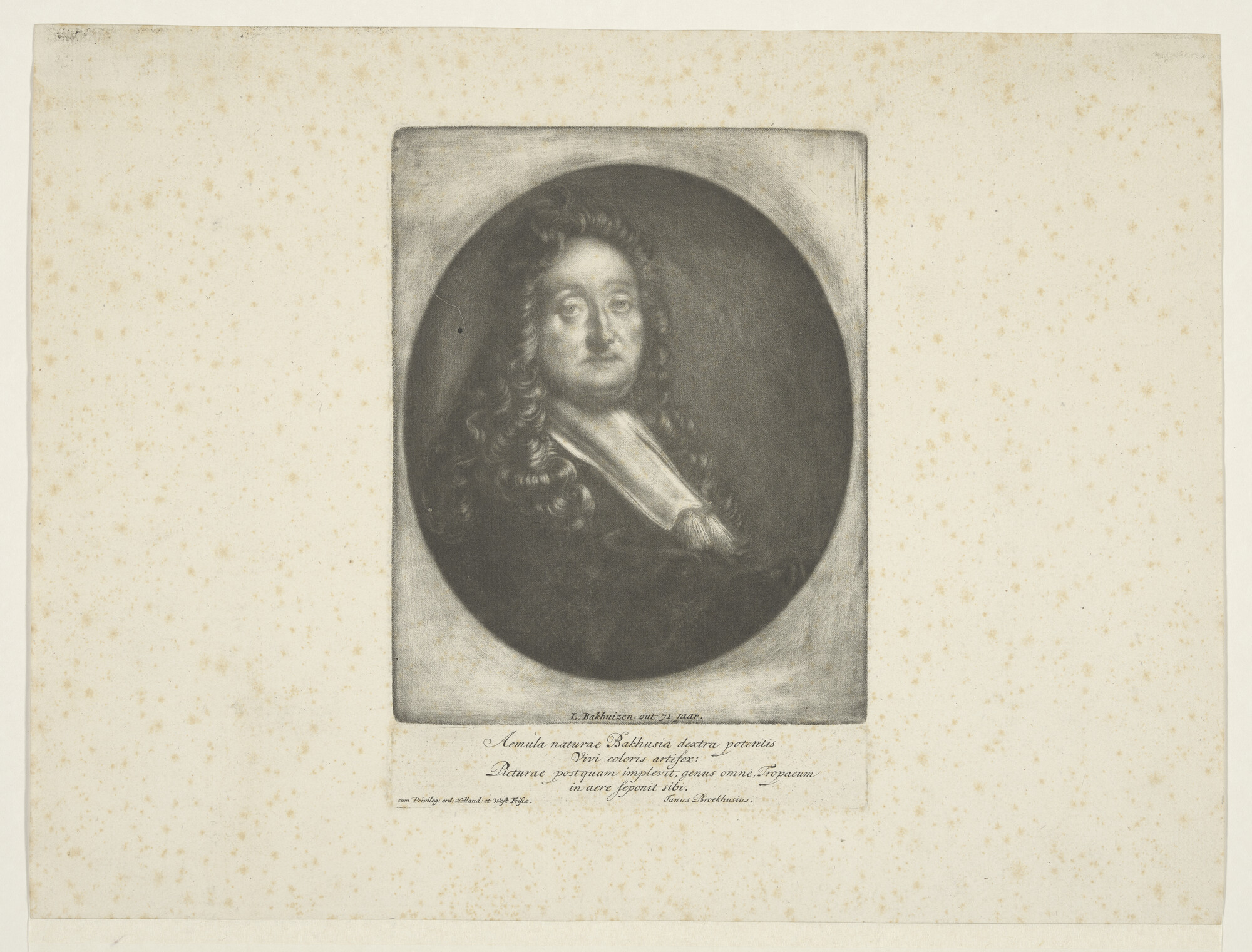 A.0963(09); Portret van Ludolf Backhuysen, met daaronder een vierregelig gedicht in het; prent