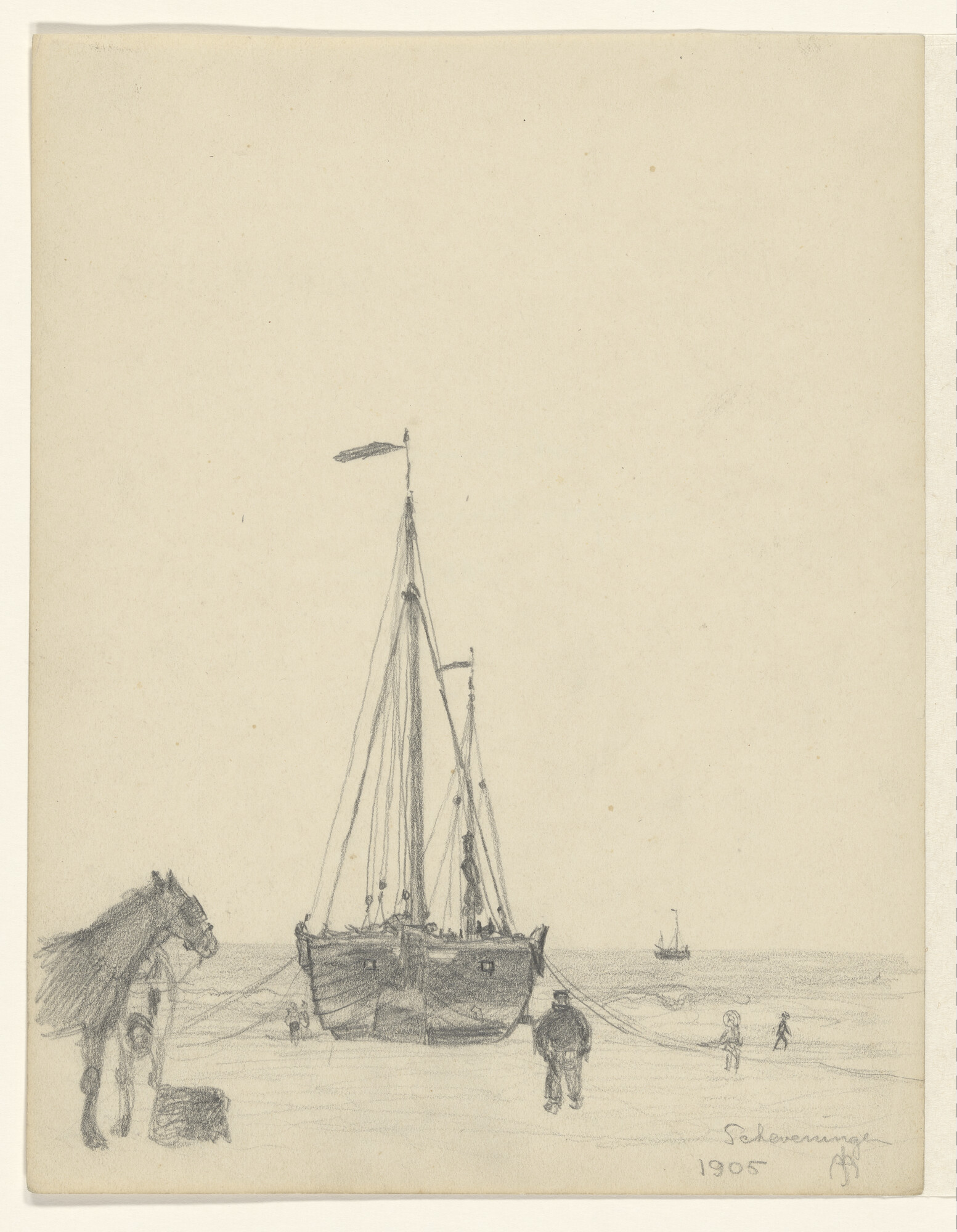 A.2583(04); Een bom op het strand van Scheveningen; tekening