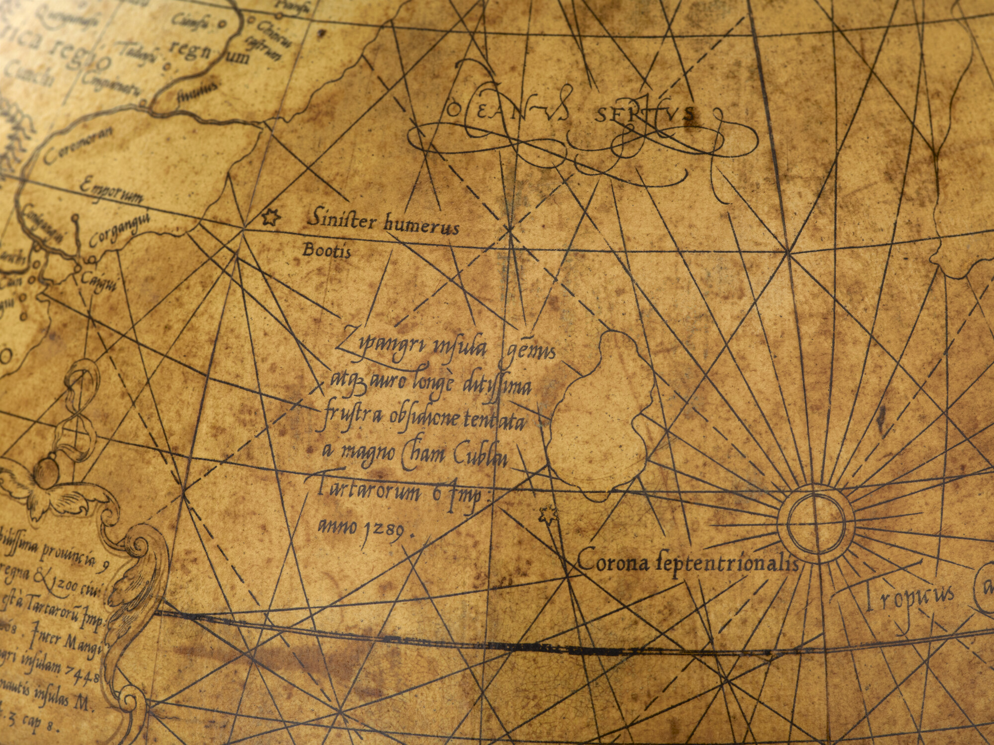 A.0145(025)01; Aardglobe van 42 cm. in doorsnede door Gerard Mercator, 1541, waarschijnlijk een facsimile editie uit 1875; globe