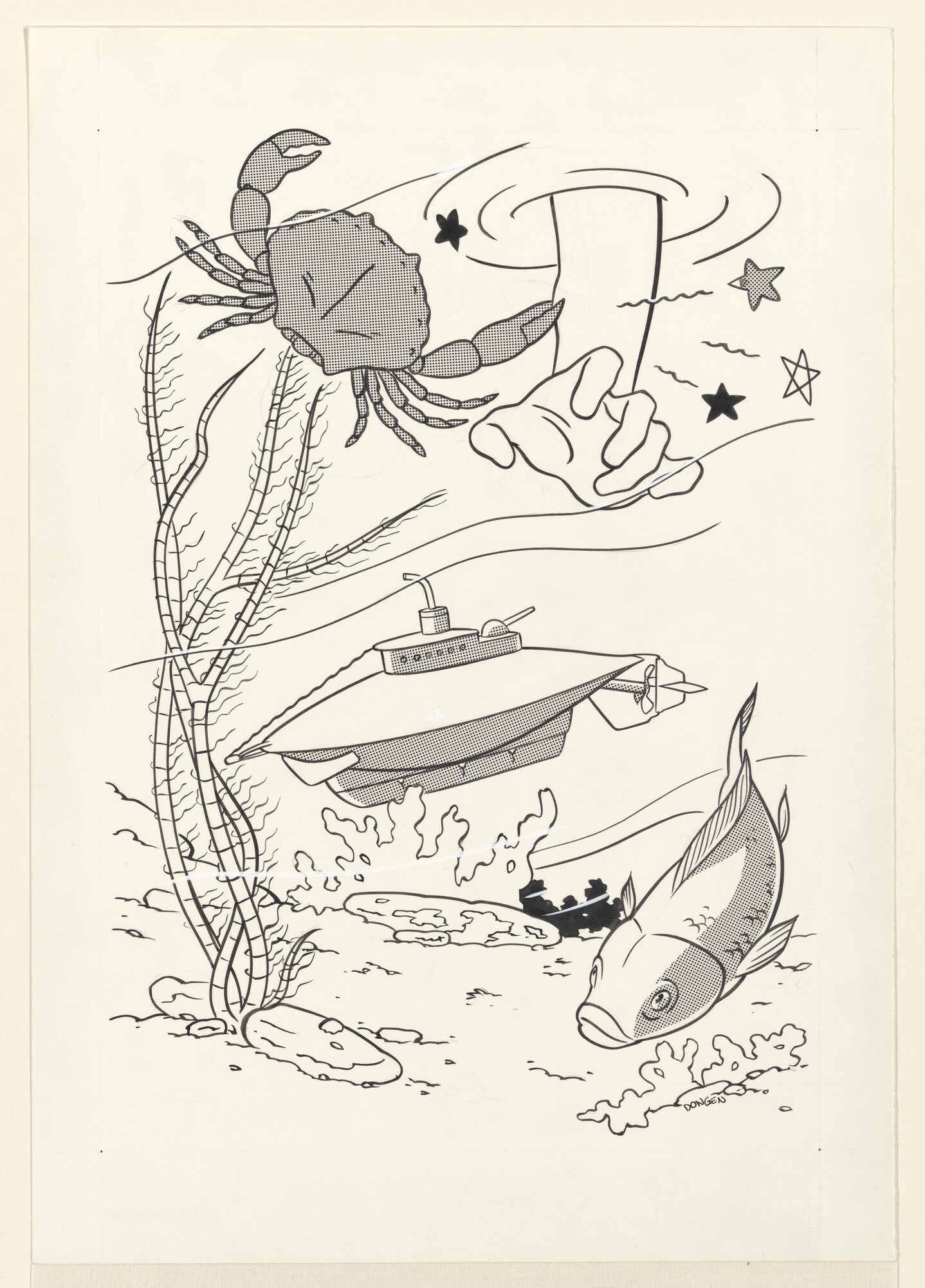 1994.4504; Speelgoedduikboot in aquarium; tekening