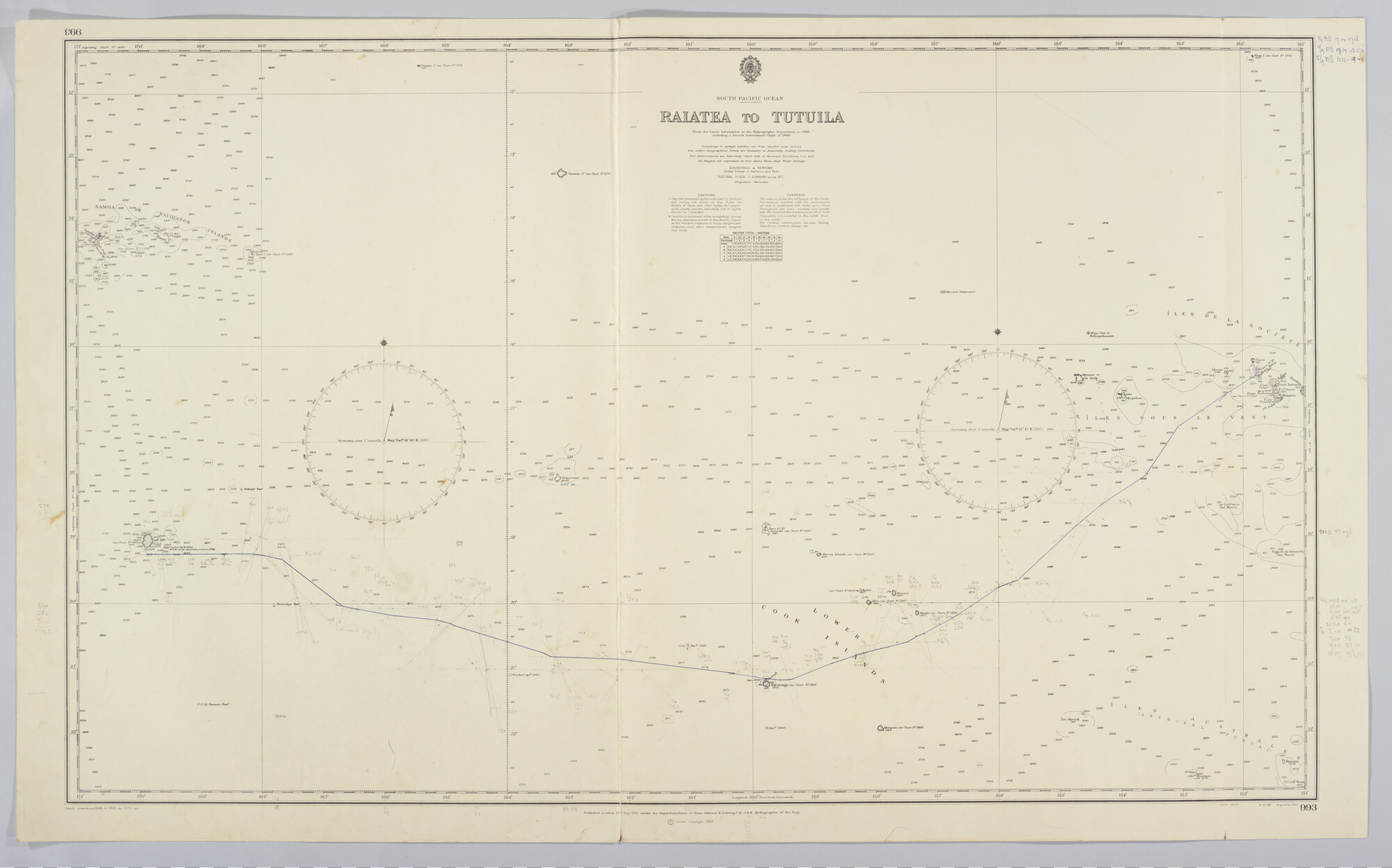 2019.1057-51; South Pacific Ocean, Raiatea to Tutuila; zeekaart