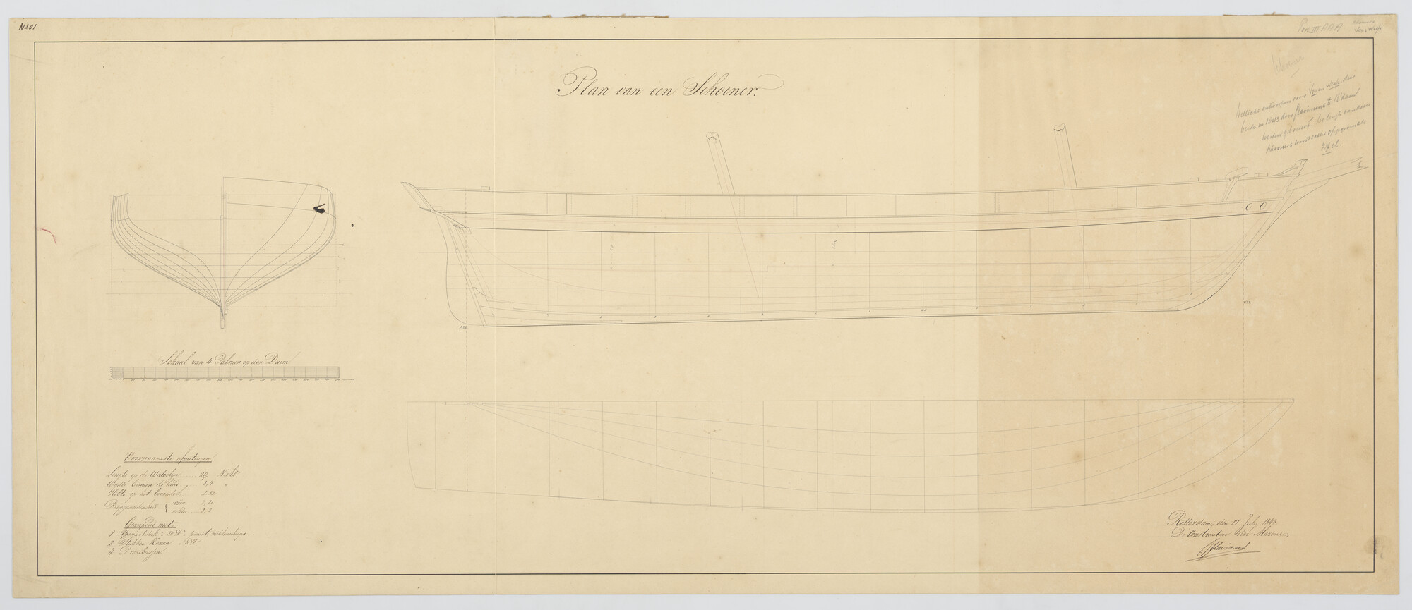 S.0600(01)069; Lijnenplan van de schoeners Zr.Ms. 'Vos' en 'Wesp'; technische tekening