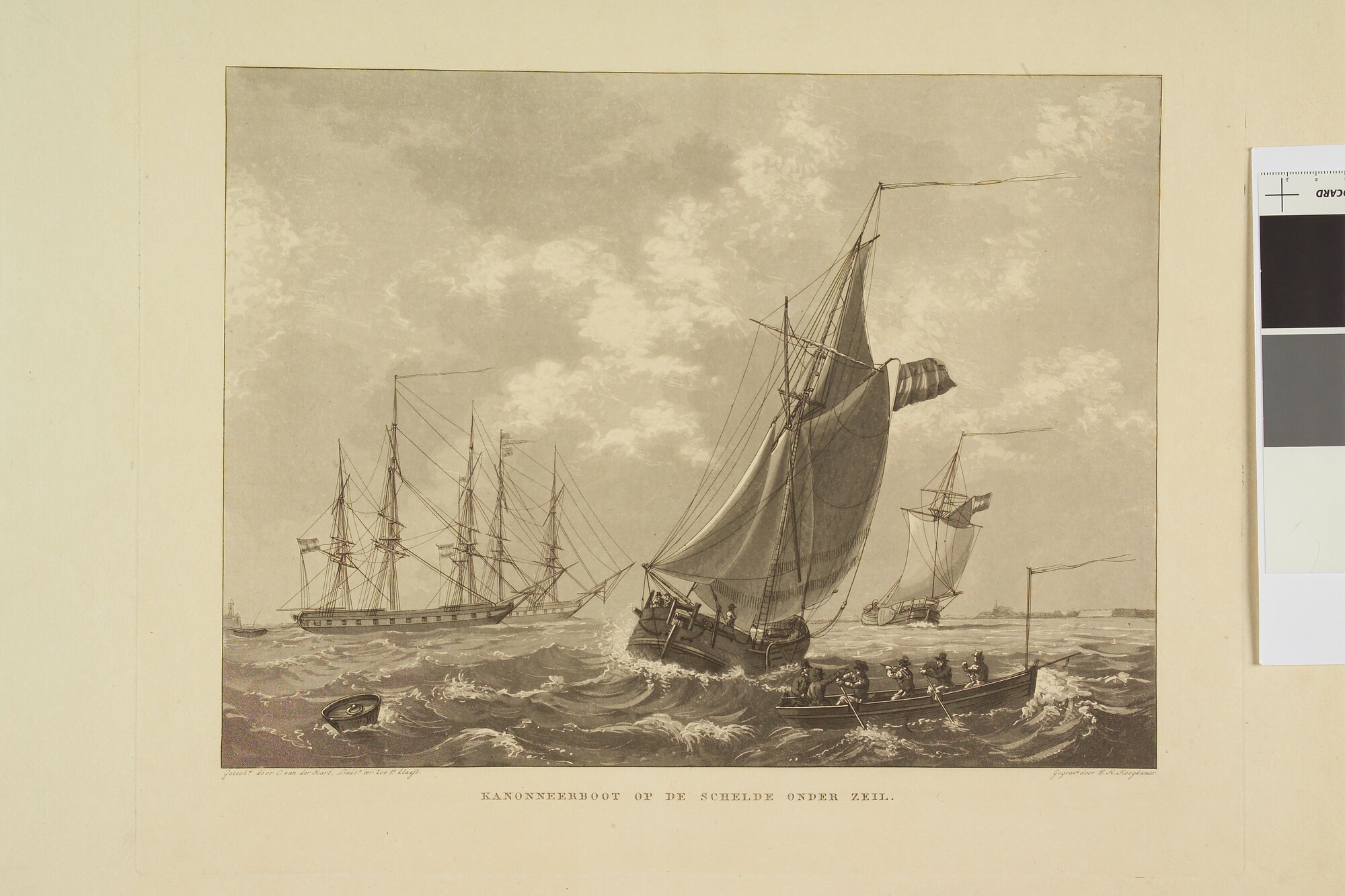 A.0149(0703); Een kanonneerboot op de Schelde onder zeil; prent