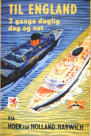 S.4642(07); Deenstalige affiche voor de lijndienst Hoek van Holland-Harwich van Stoomvaart Maatschappij Zeeland; affiche